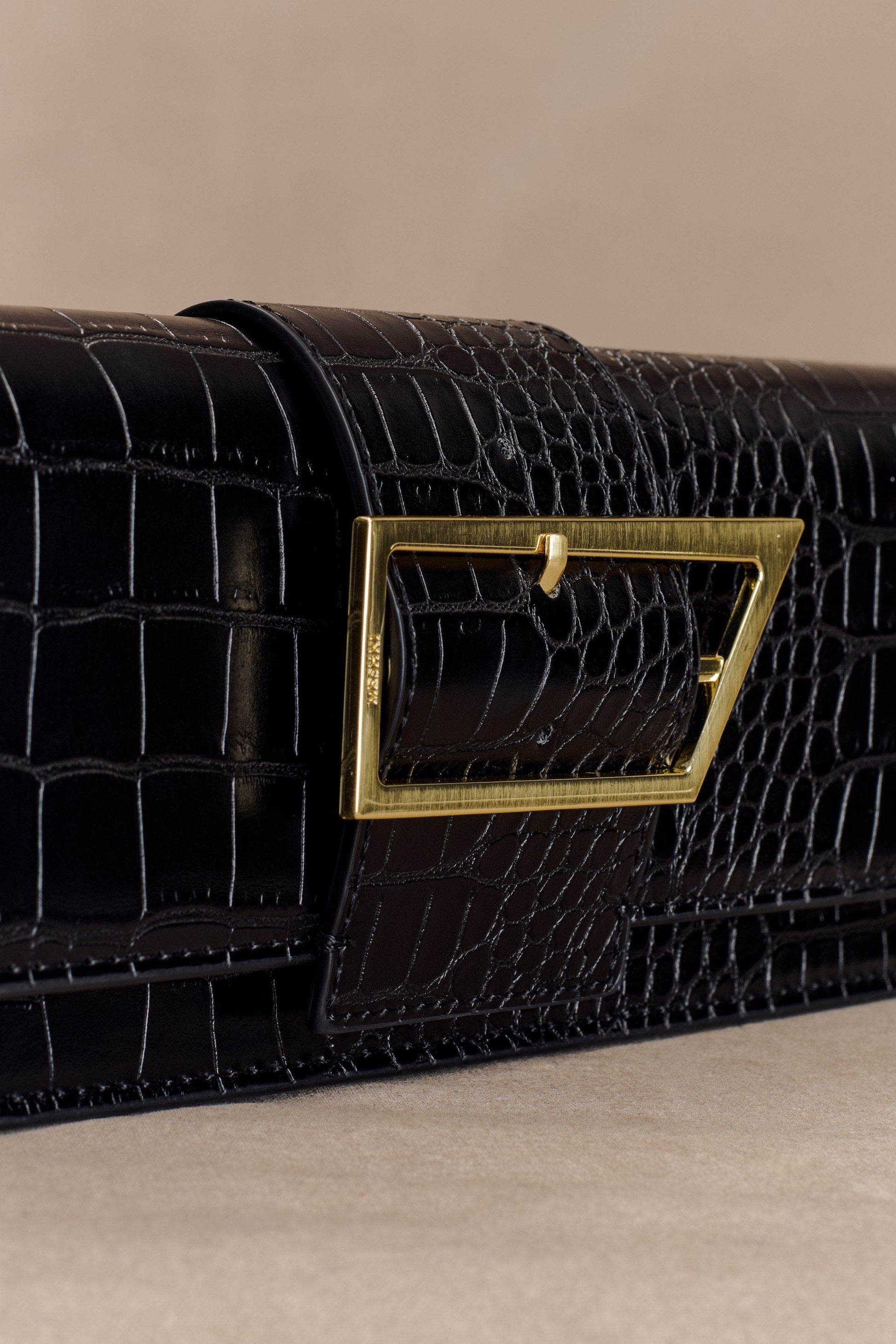 Jessica Faux Leather Crocodile Clutch - Black #3