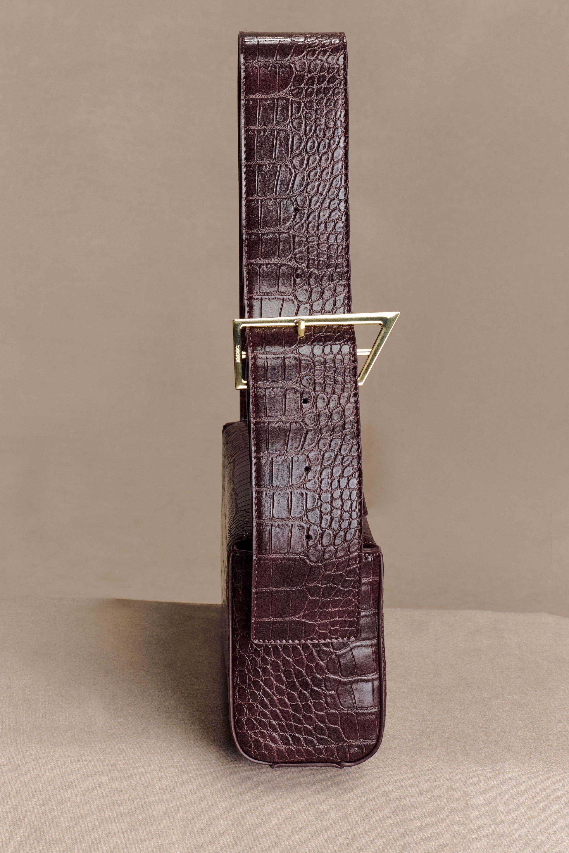 Maria Faux Leather Crocodile Shoulder Bag - Chocolate #3