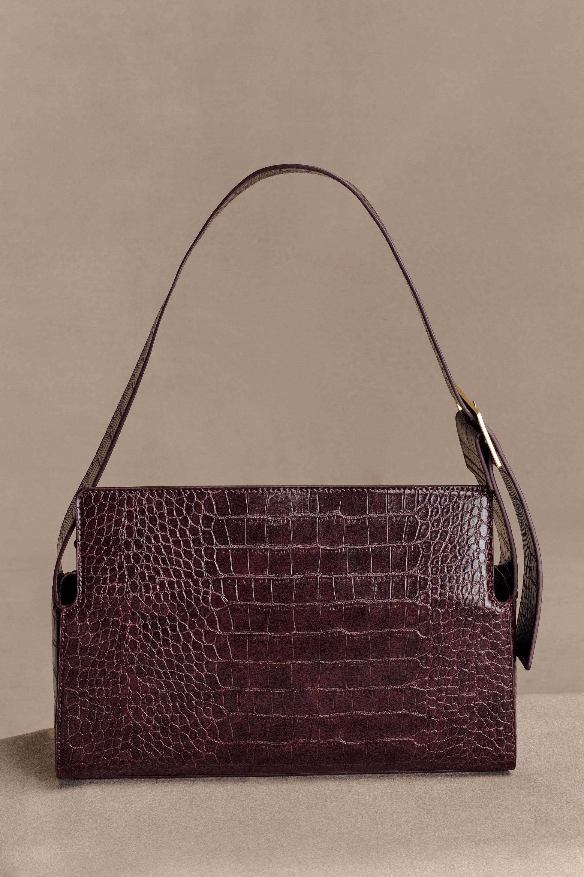 Maria Faux Leather Crocodile Shoulder Bag - Chocolate #6