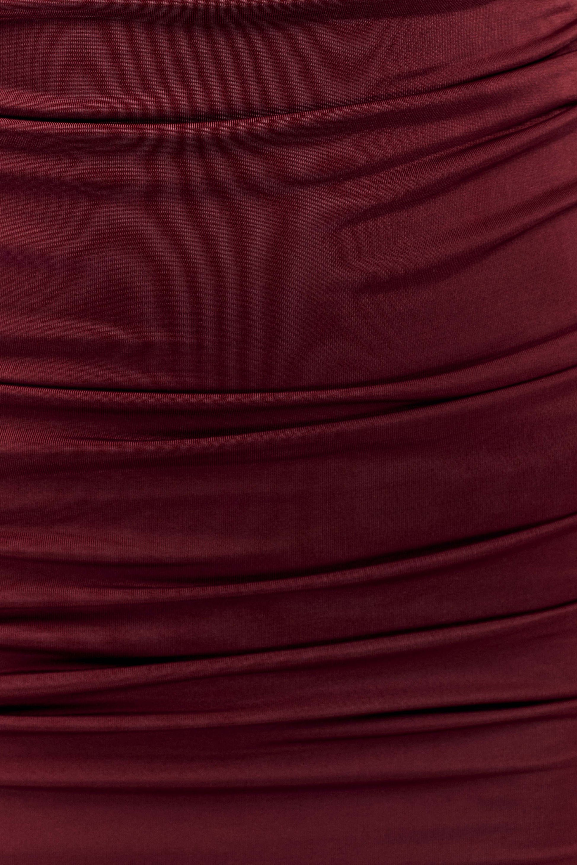 Hayden Long Sleeve Plunge Mini Dress - Burgundy #7