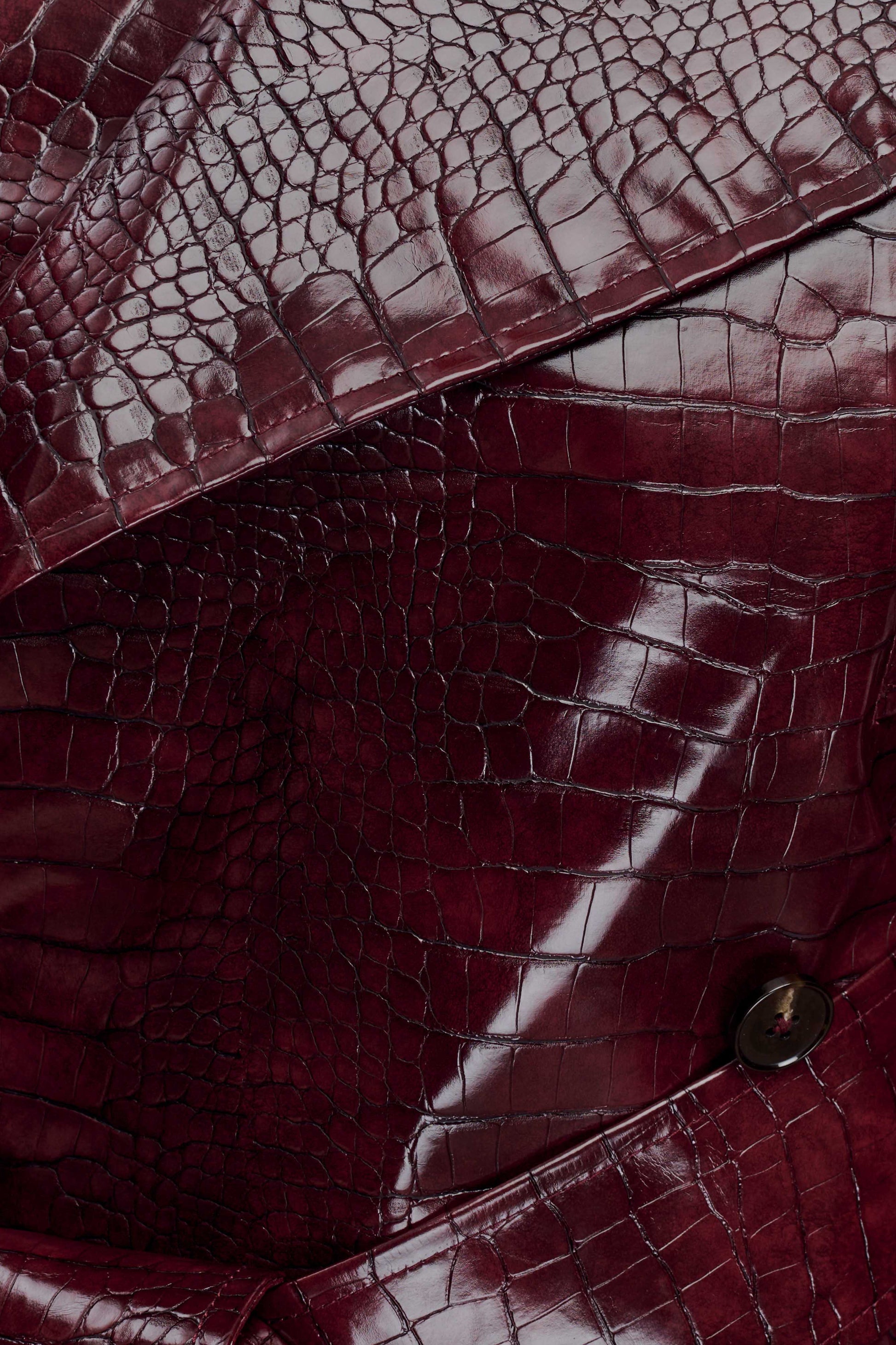 Archie Croc Faux Leather Cropped Jacket - Burgundy #9