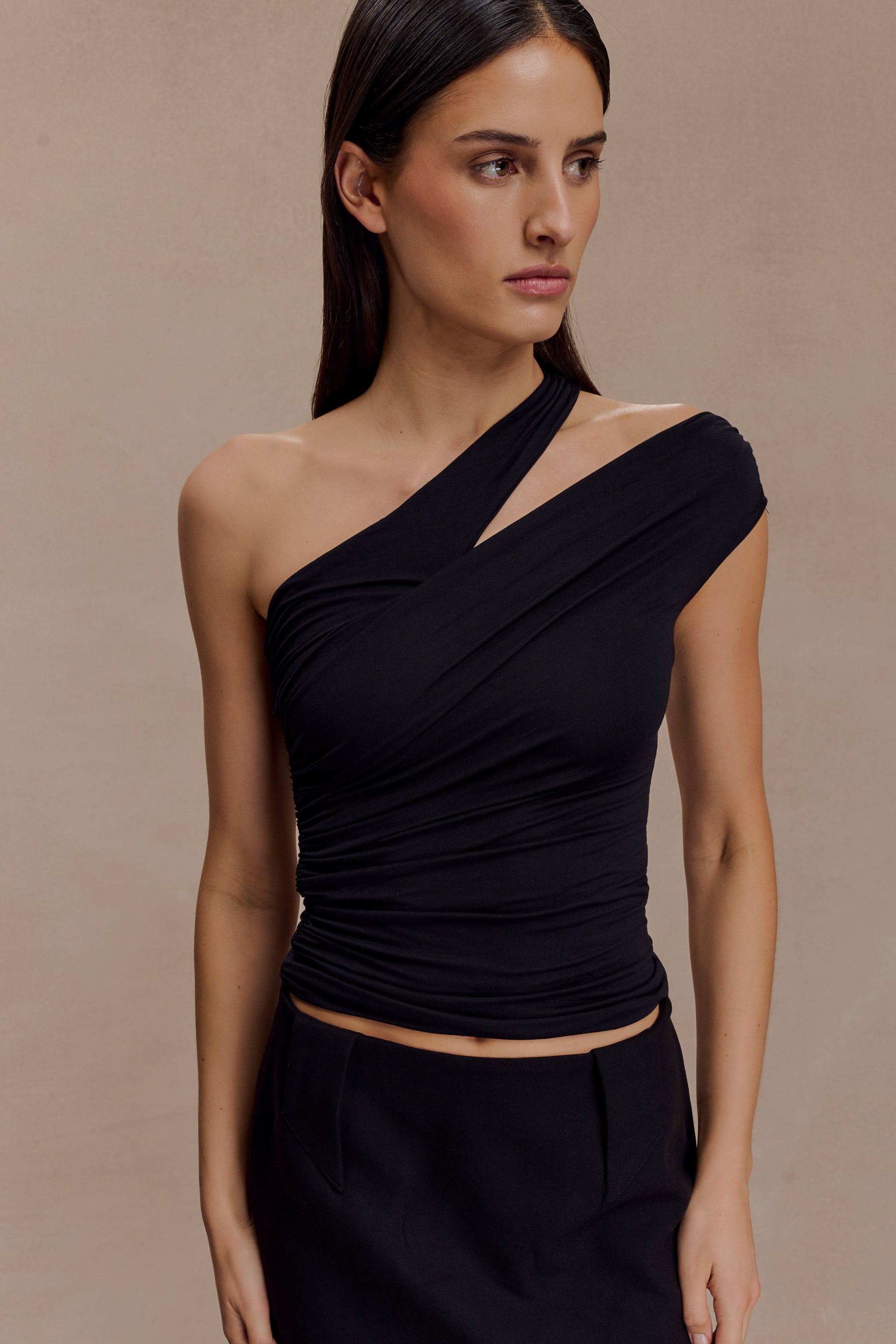 Anna One Shoulder Modal Top - Black #3