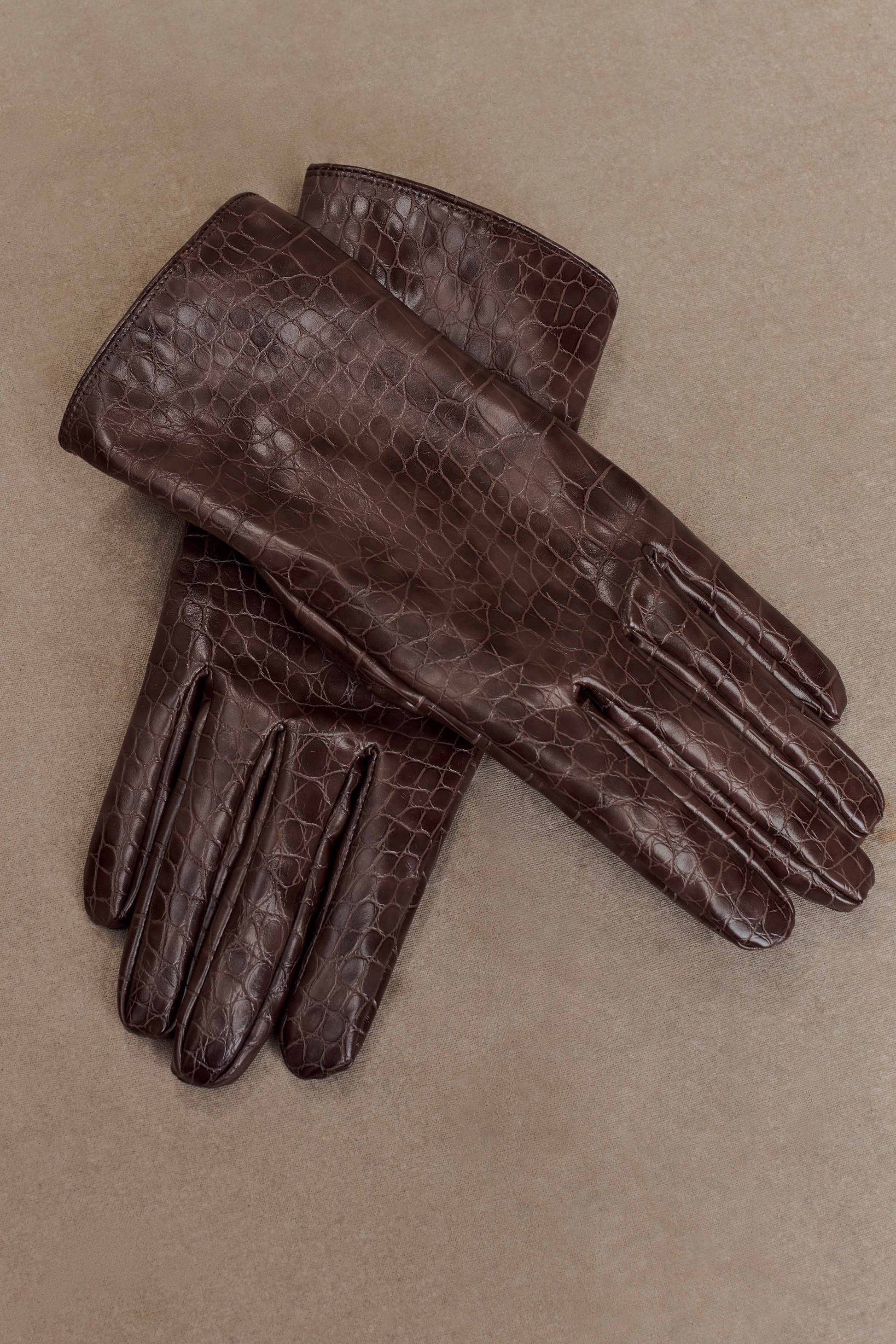Atlas Faux Leather Crocodile Gloves - Chocolate #3