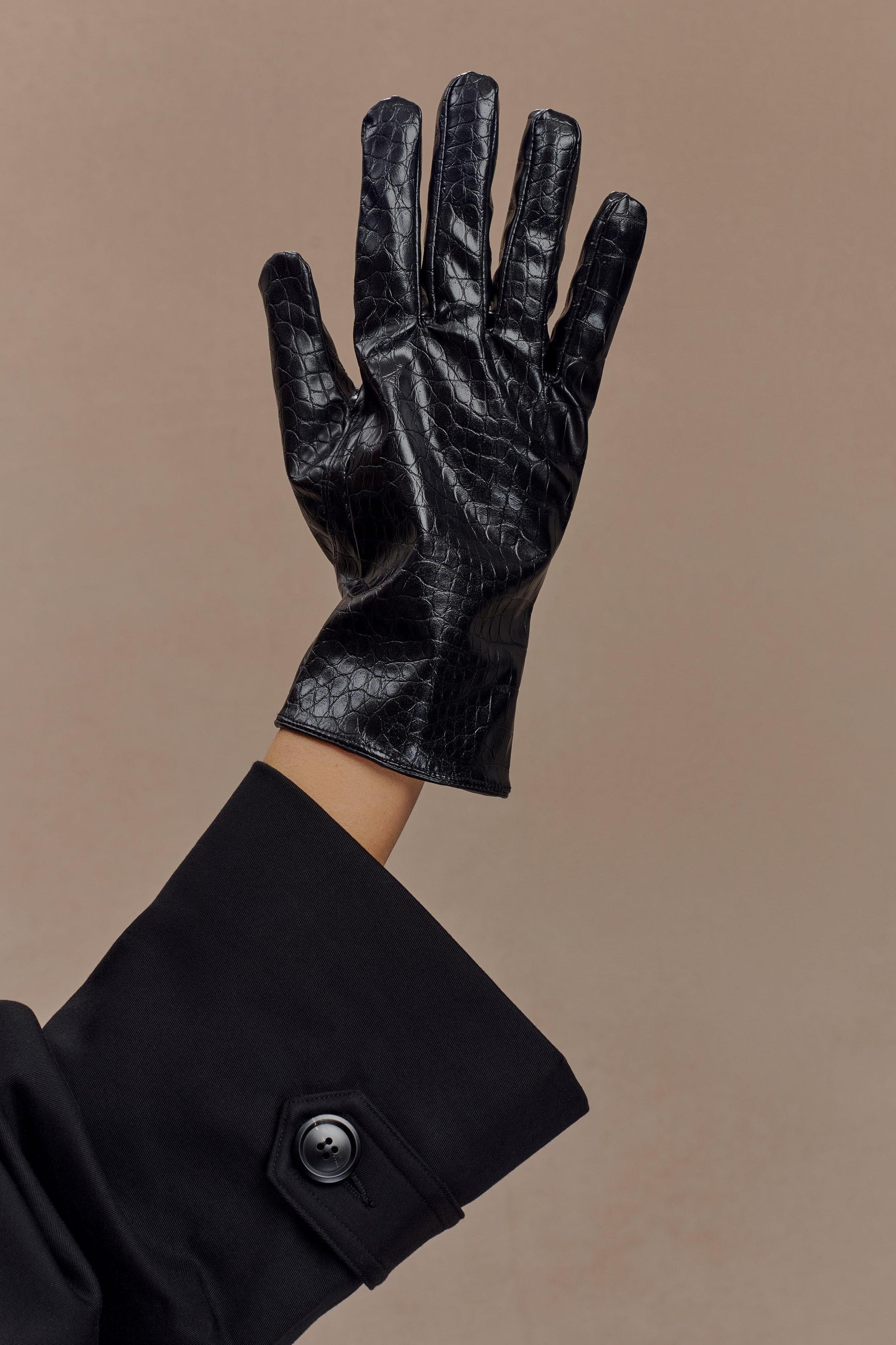 Atlas Faux Leather Crocodile Gloves - Black #4