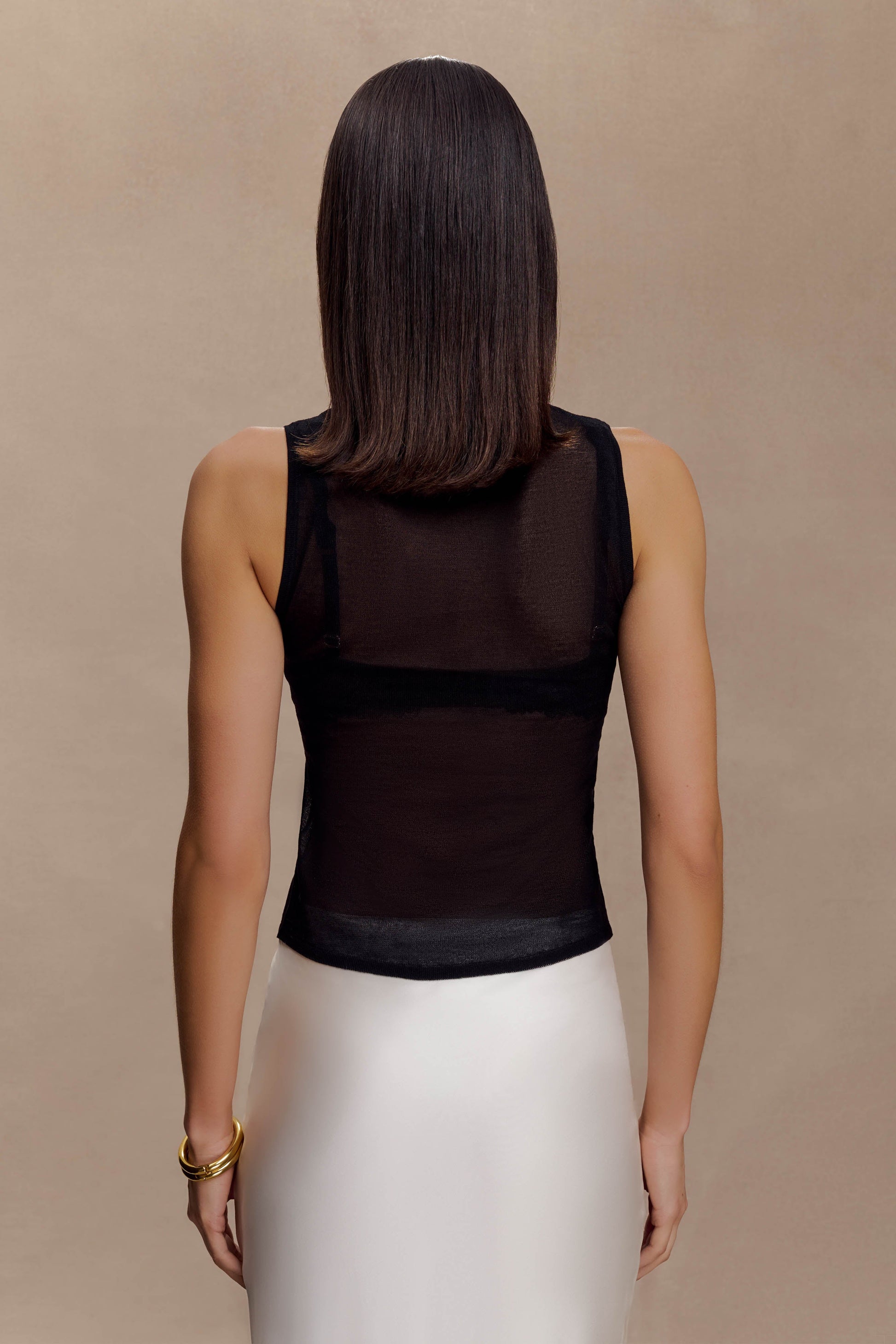 Dollie Sheer Knit Tank Top - Black #2