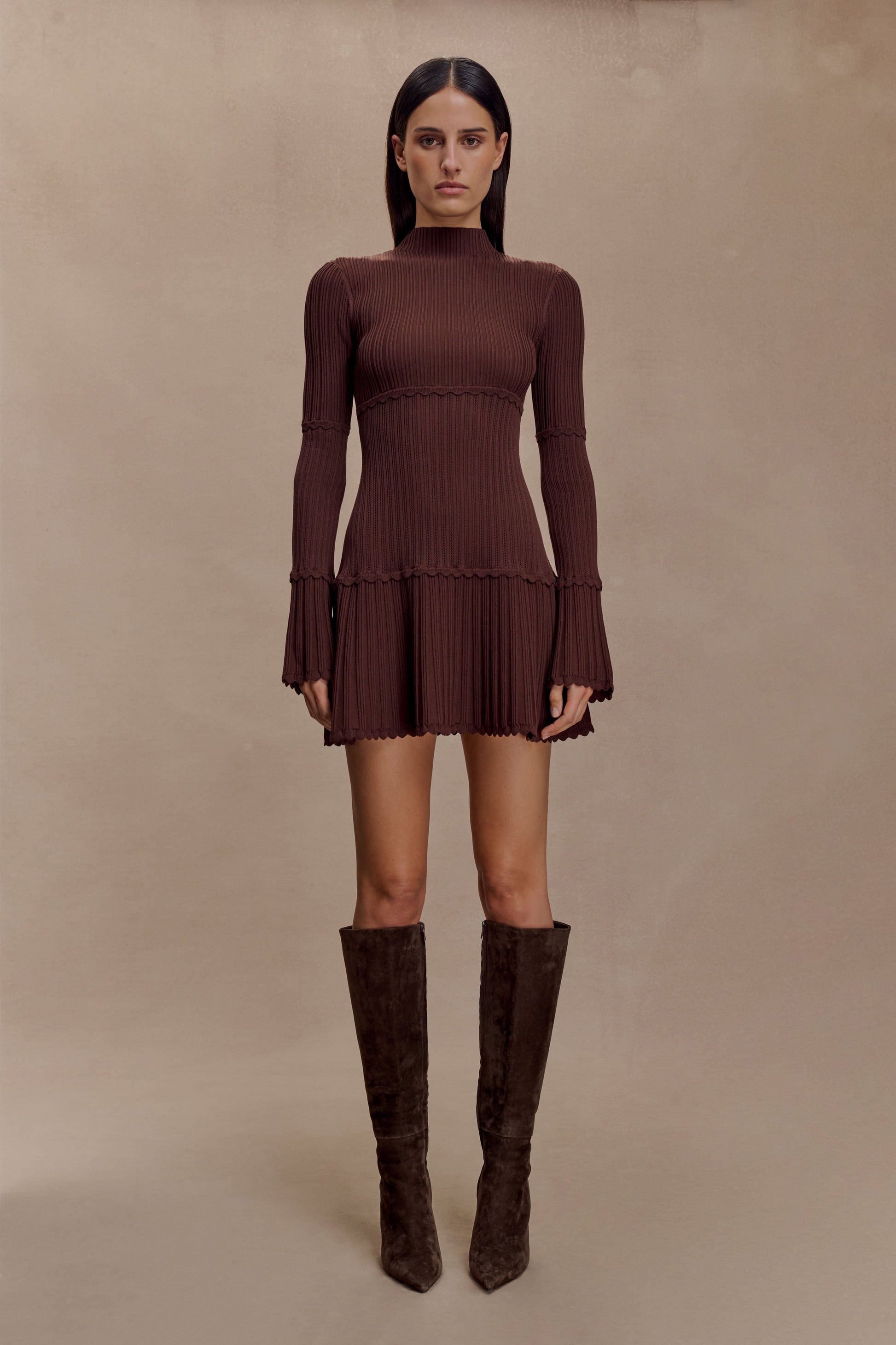 Adena Pointelle Knit Mini Dress - Chocolate #7