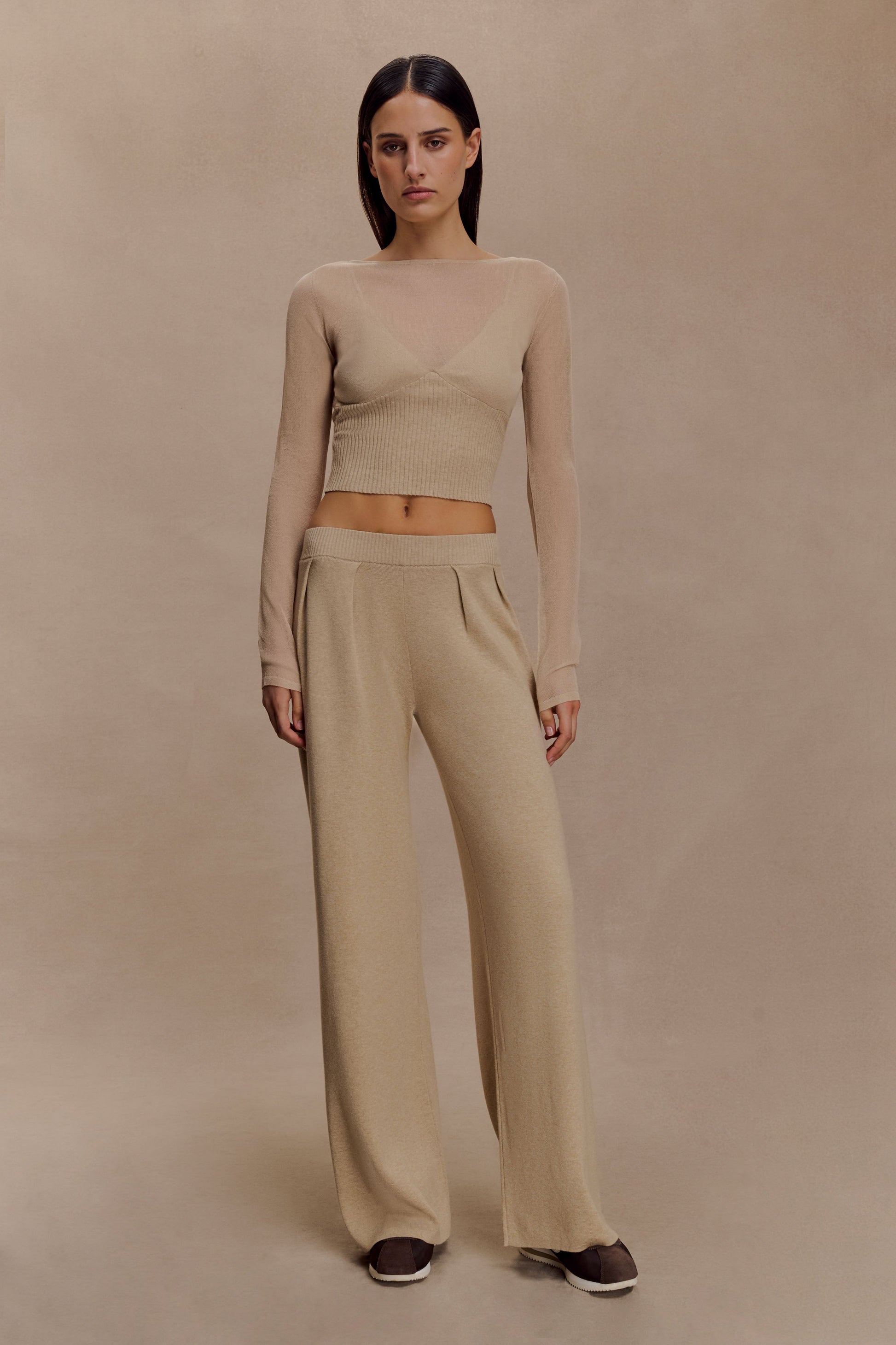 Frannie Gathered Silk Blend Knit Pants - Sand #3