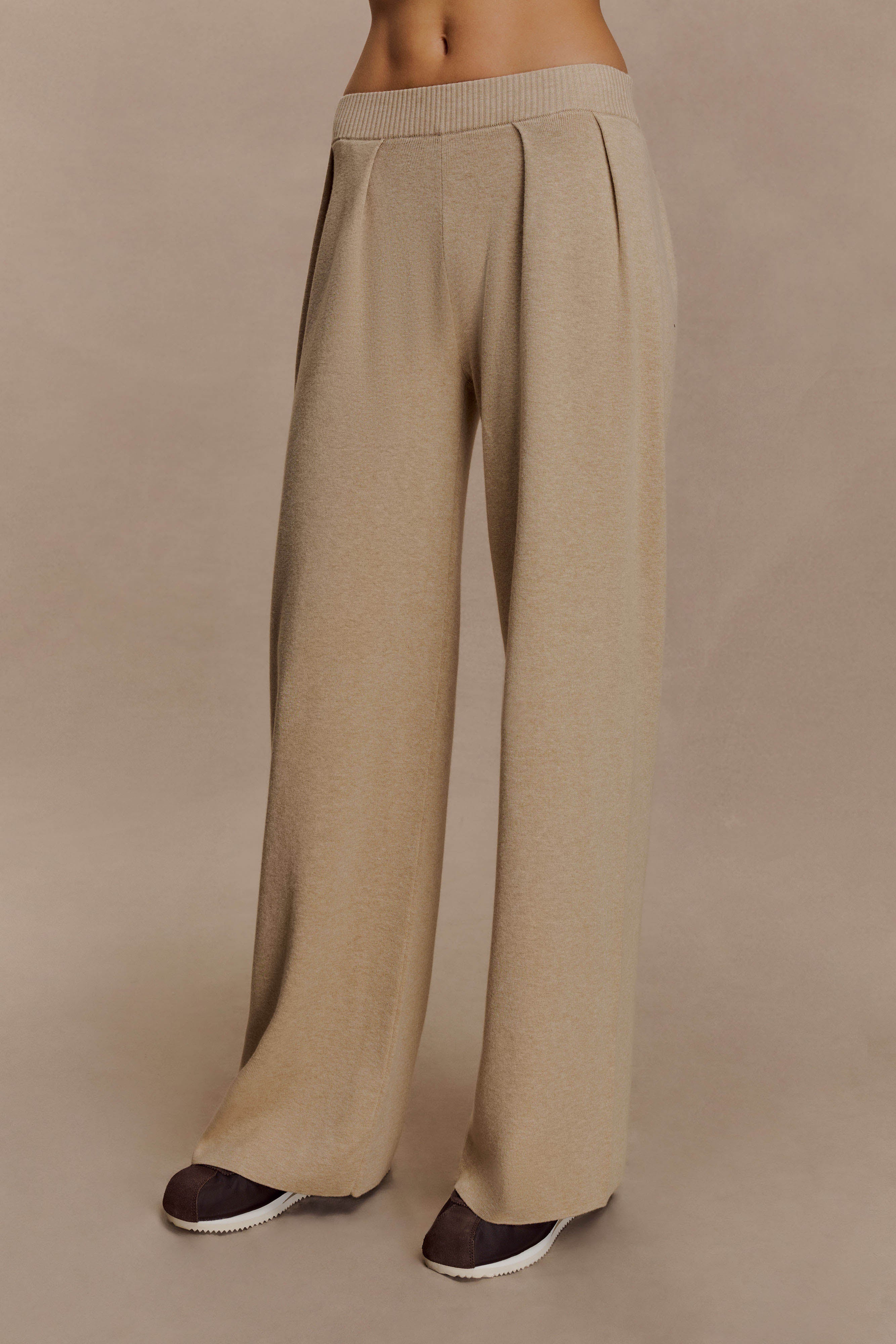 Frannie Gathered Silk Blend Knit Pants - Sand | MESHKI
