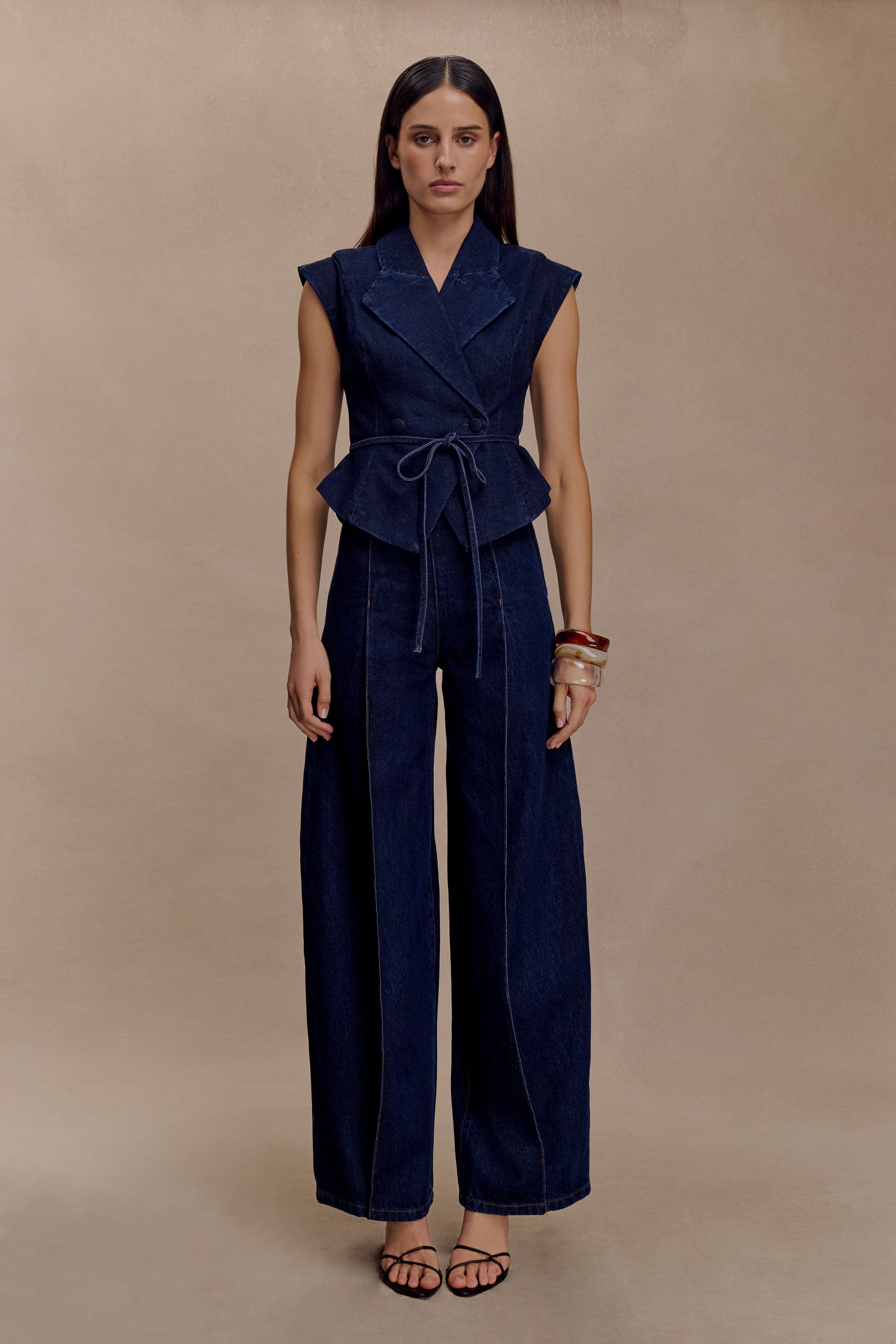 Charley Structured Tie Denim Top - Indigo Blue #7