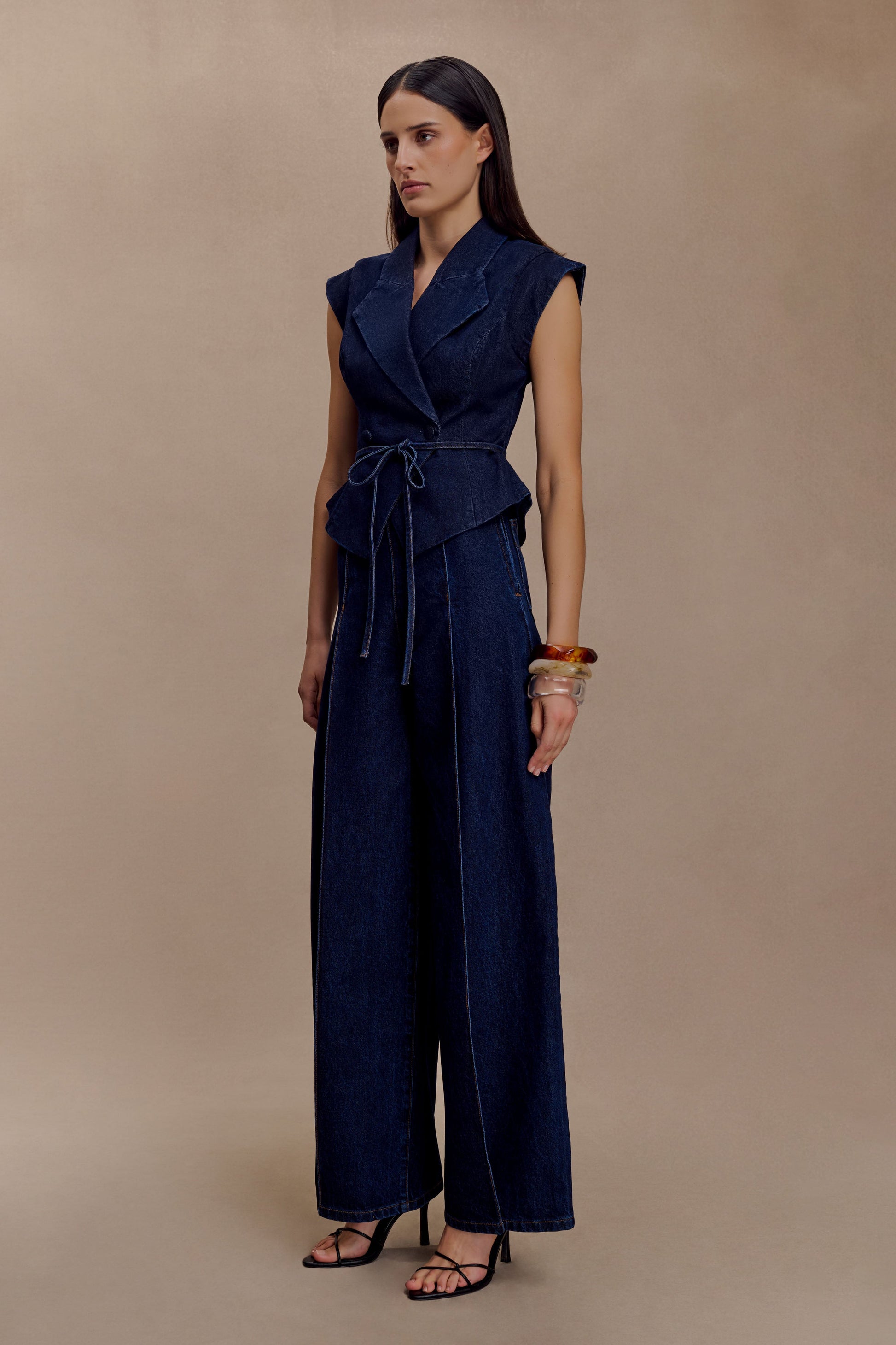 Charley Structured Tie Denim Top - Indigo Blue #5