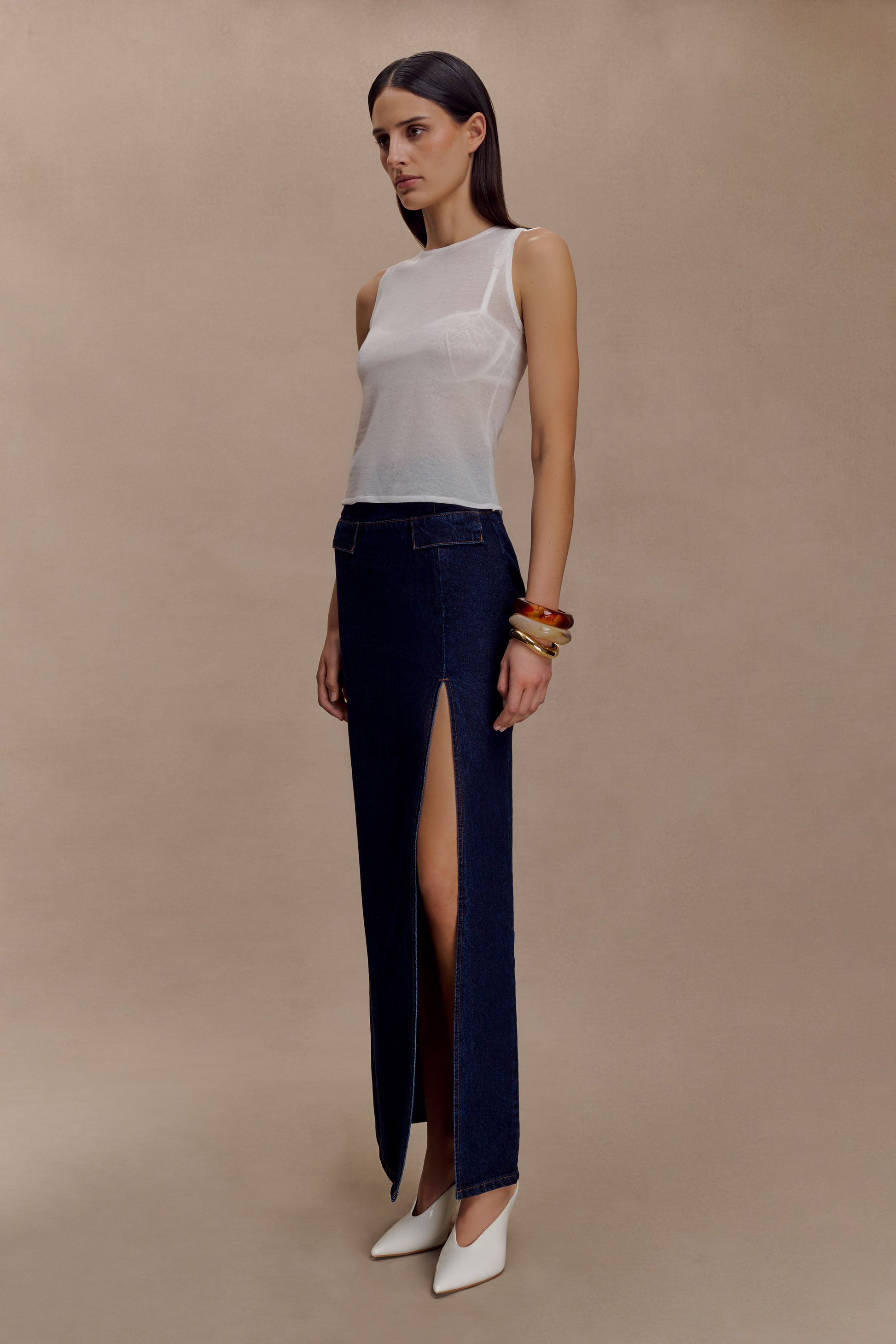 Dollie Sheer Knit Tank Top - Ivory #4