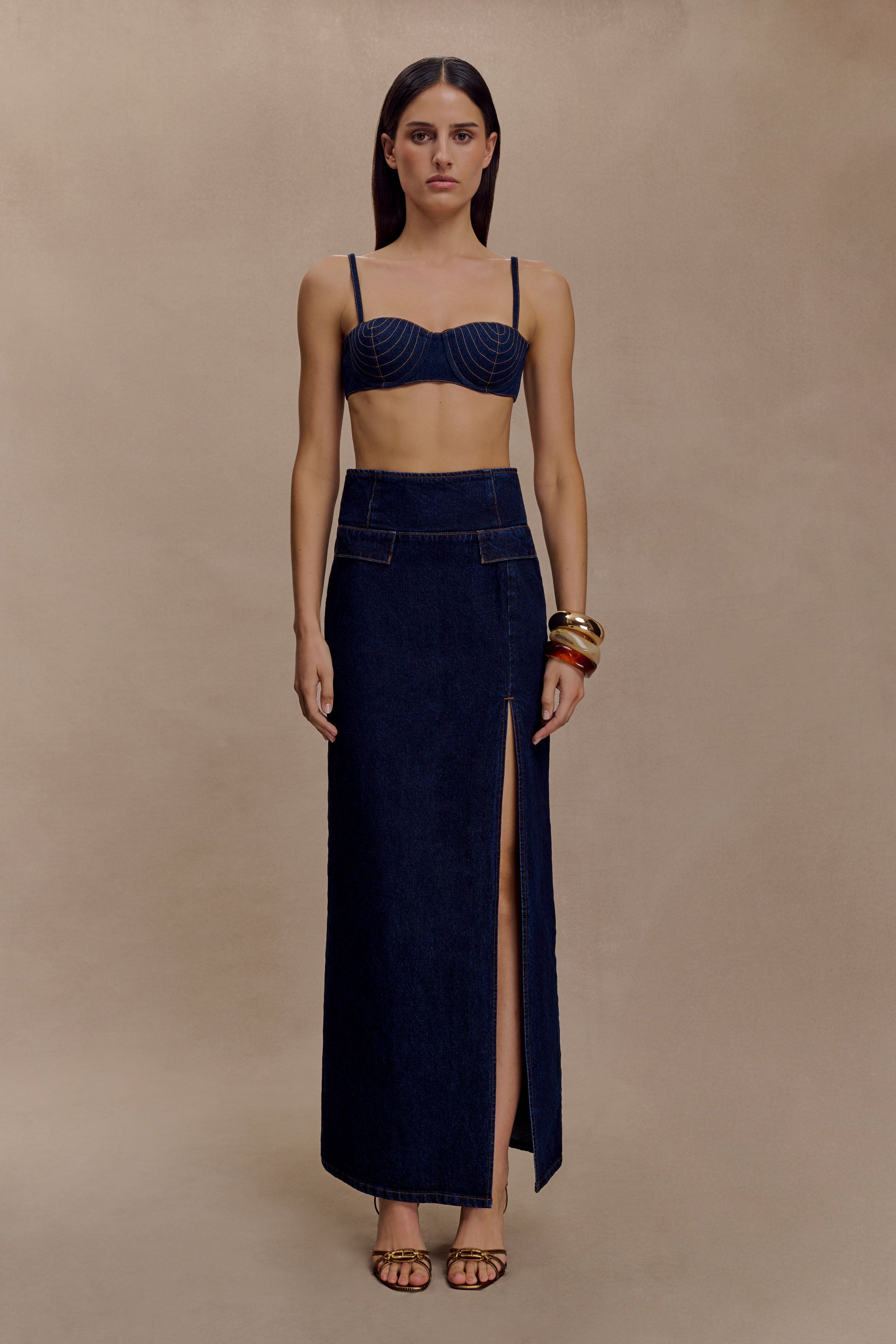Belle Denim Cropped Bralette - Indigo Blue #5