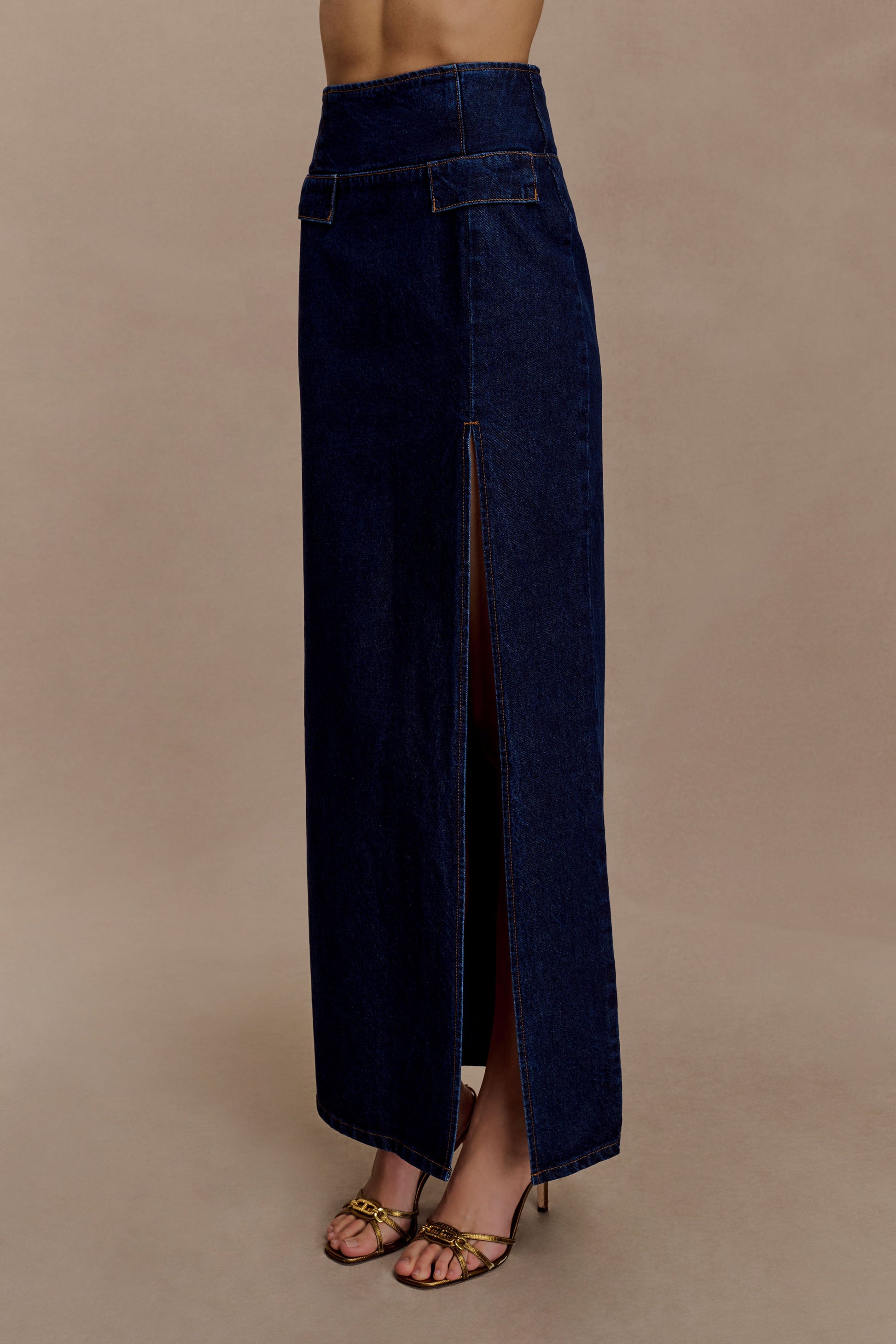 Maylena High Rise Denim Maxi Skirt - Indigo Blue #5