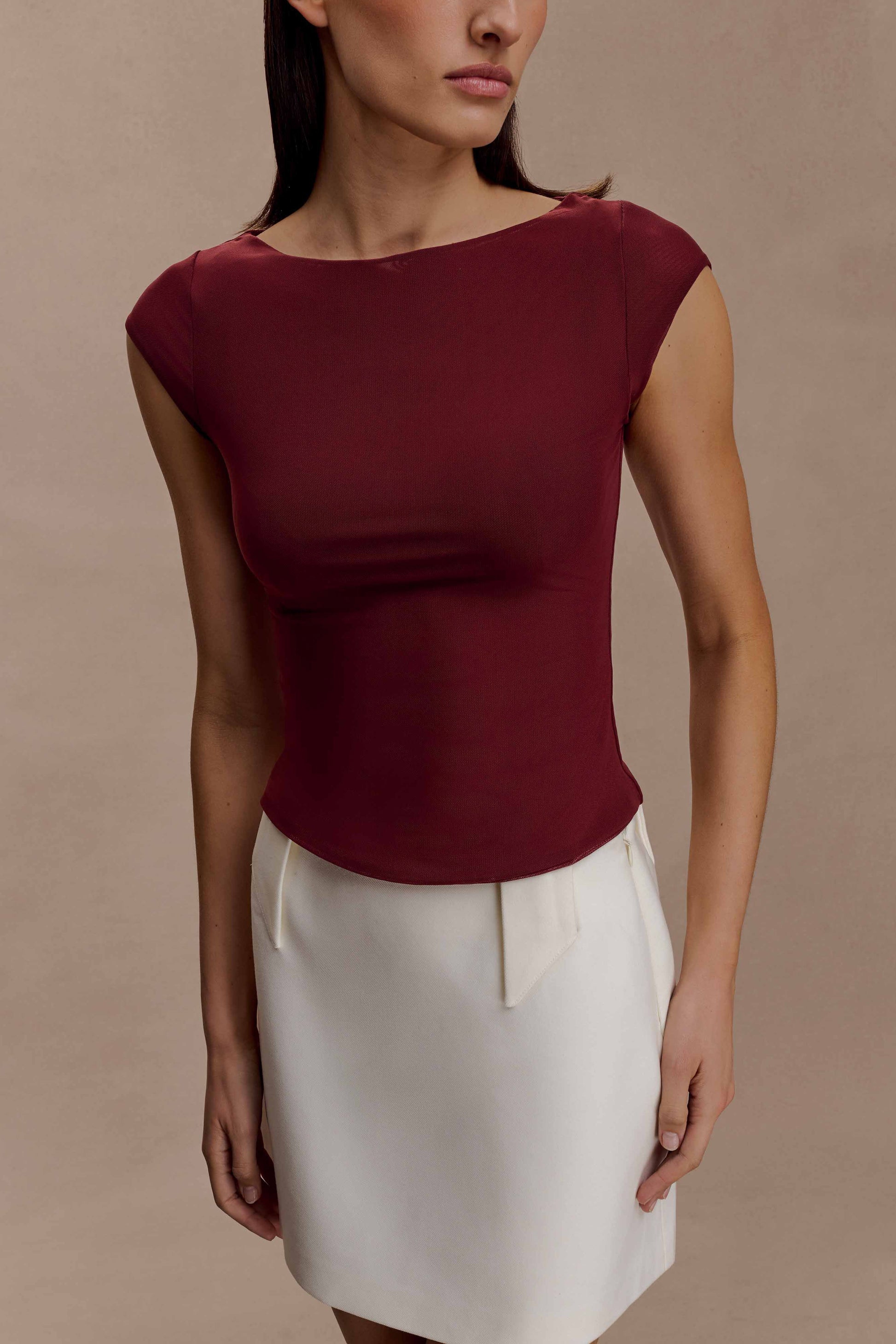 Romana Short Sleeve Mesh Top - Burgundy #3