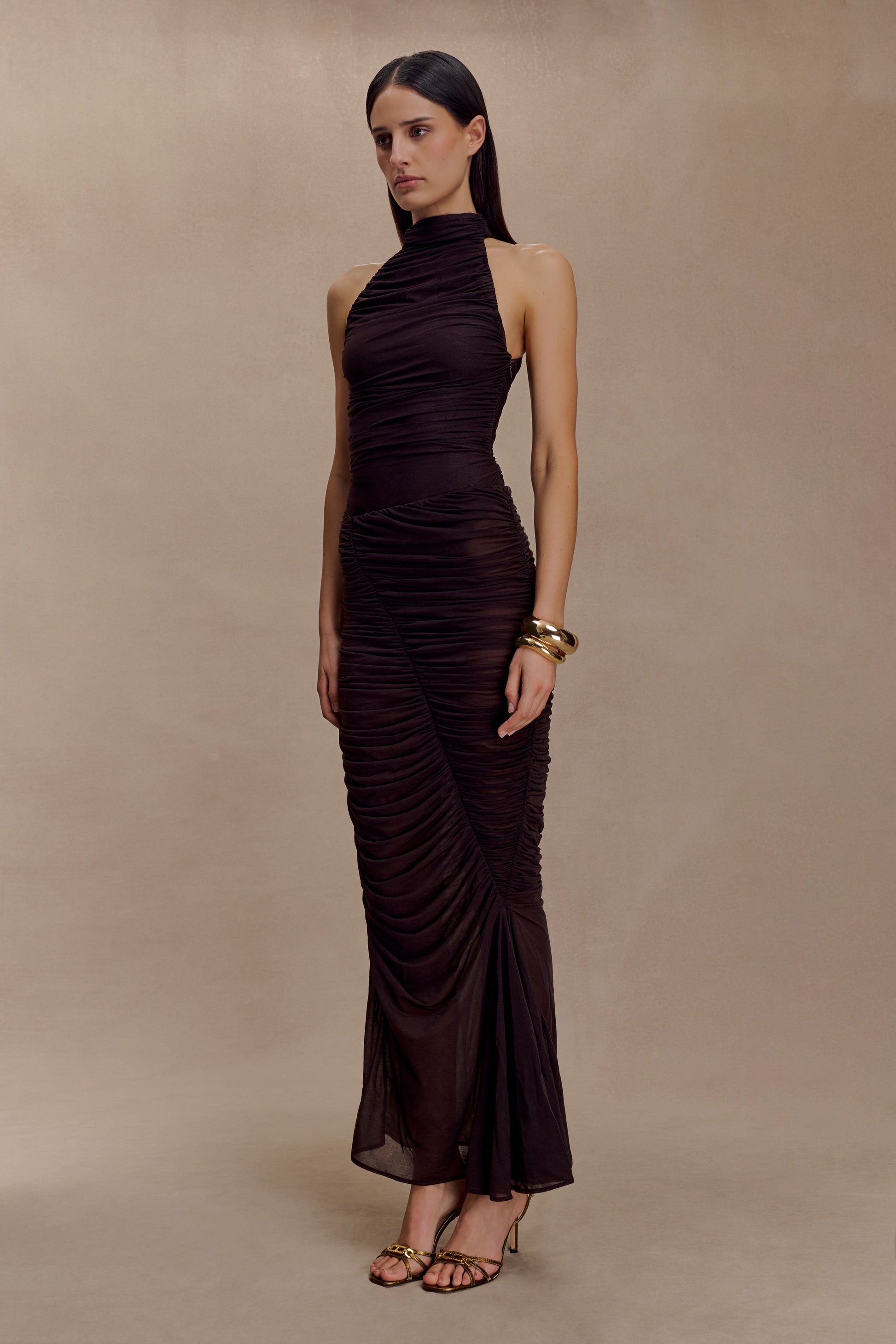 Matilda Ruched Mesh Maxi Skirt - Chocolate #4