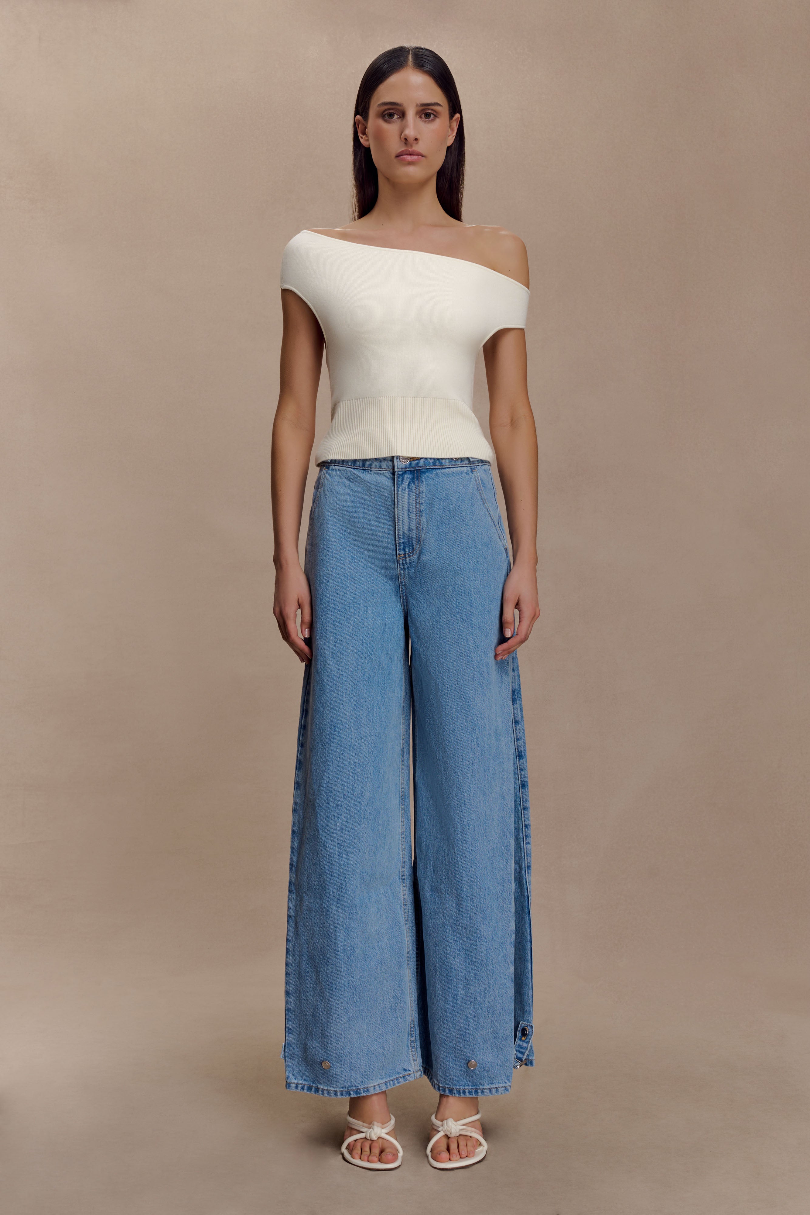 Carley Off Shoulder Knit Top - Ivory | MESHKI