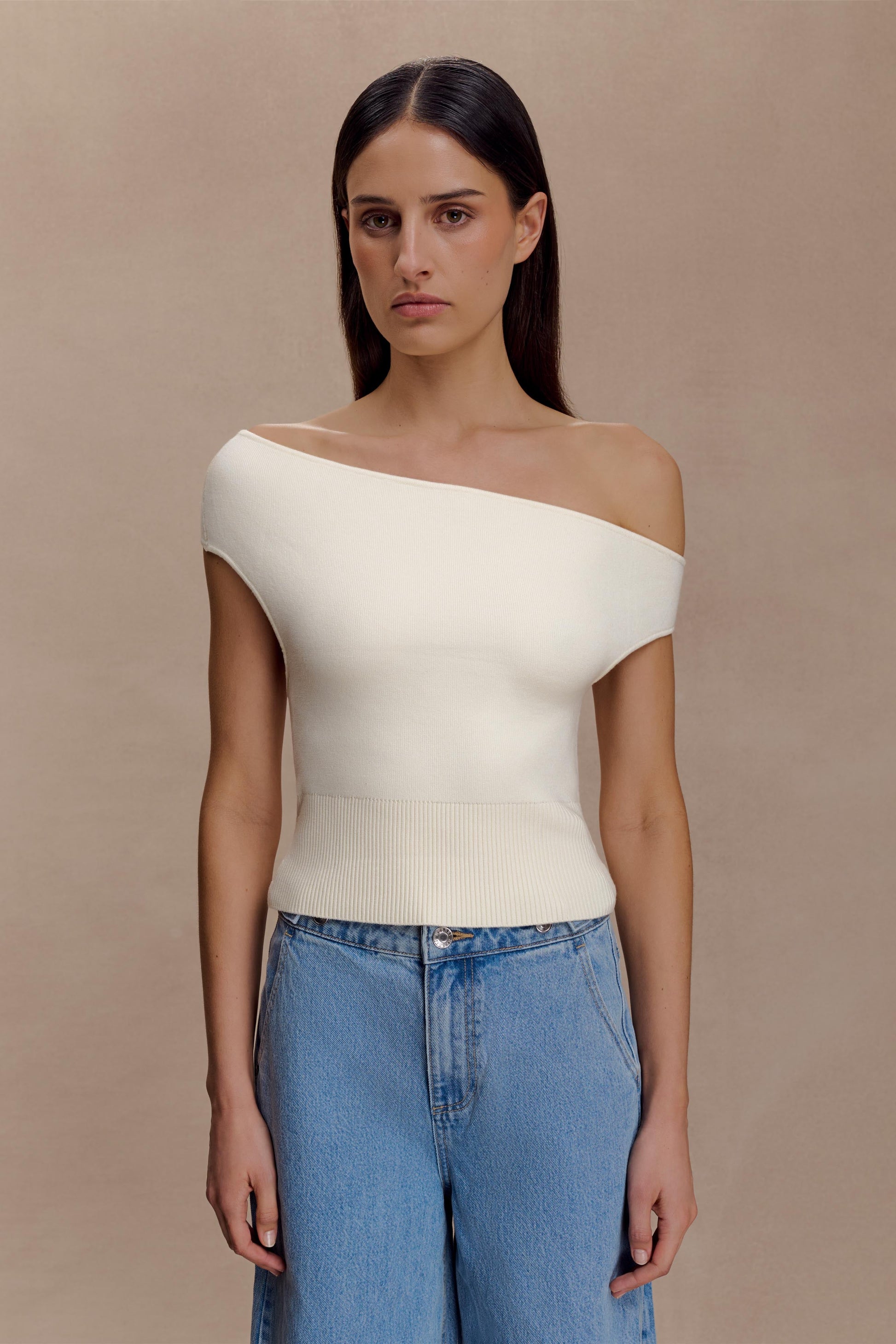 Carley Off Shoulder Knit Top - Ivory #8