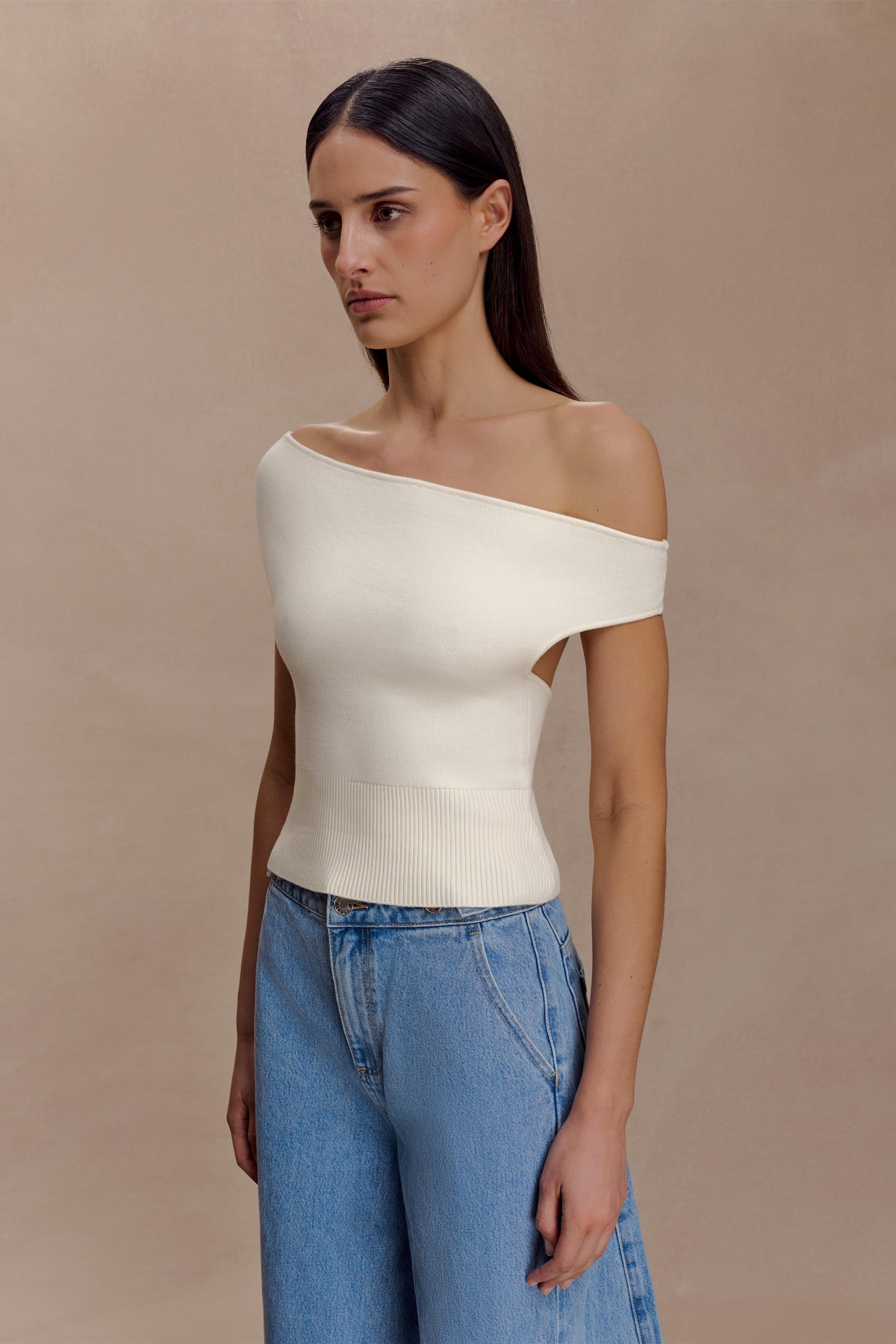 Carley Off Shoulder Knit Top - Ivory #3