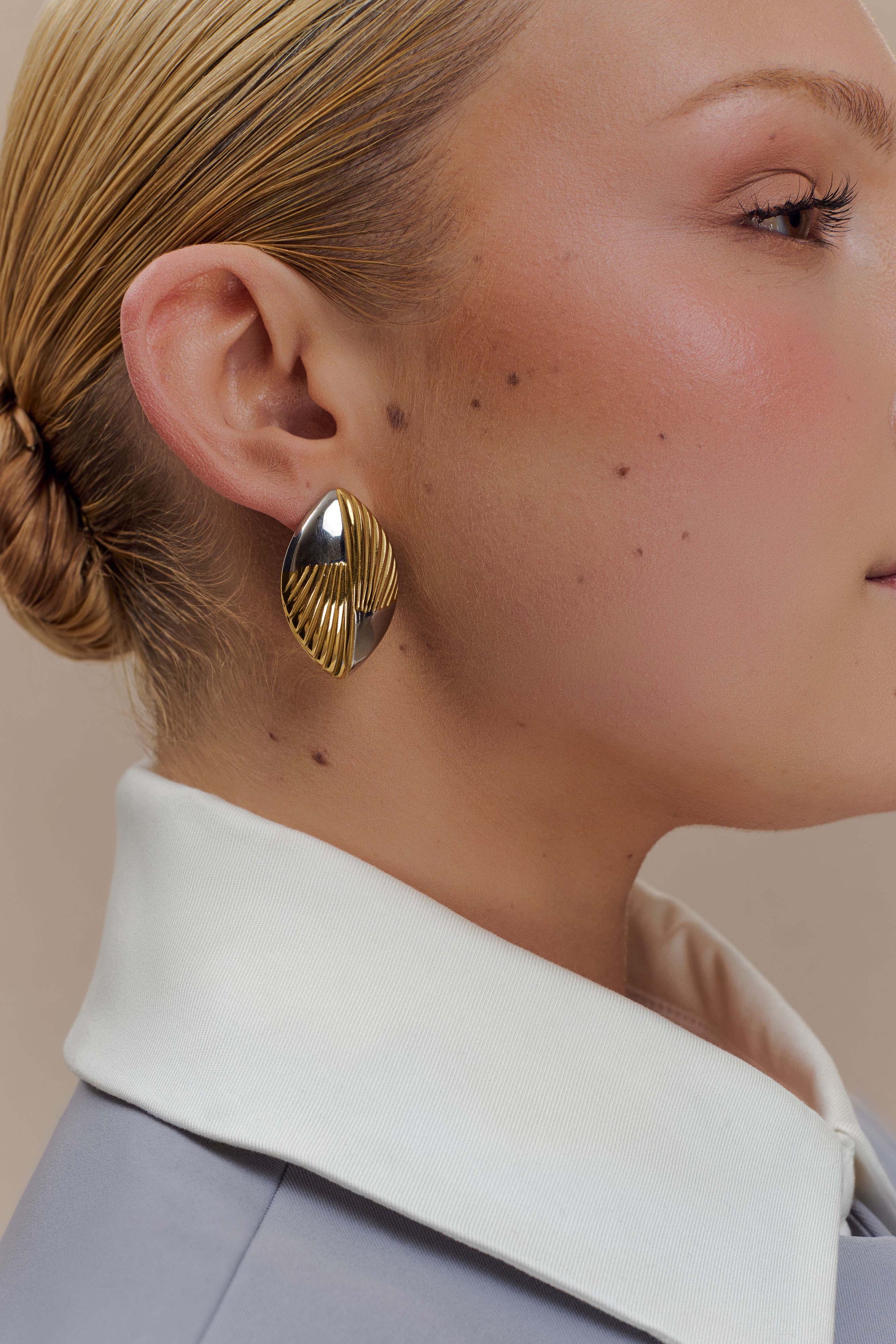 Felicity Mixed Metal Oval Earrings - Gold #2