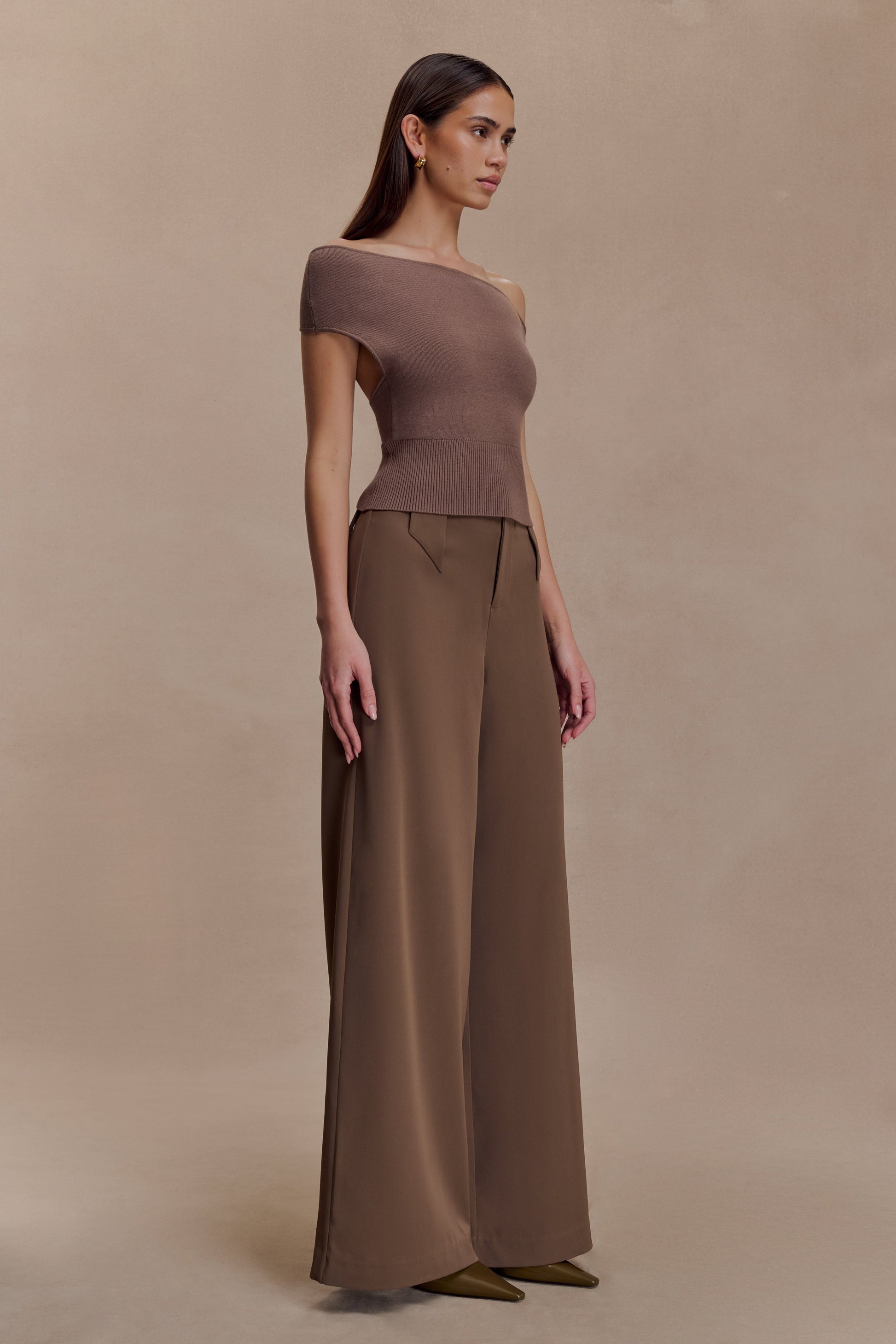 Carley Off Shoulder Knit Top - Cacao Brown #4