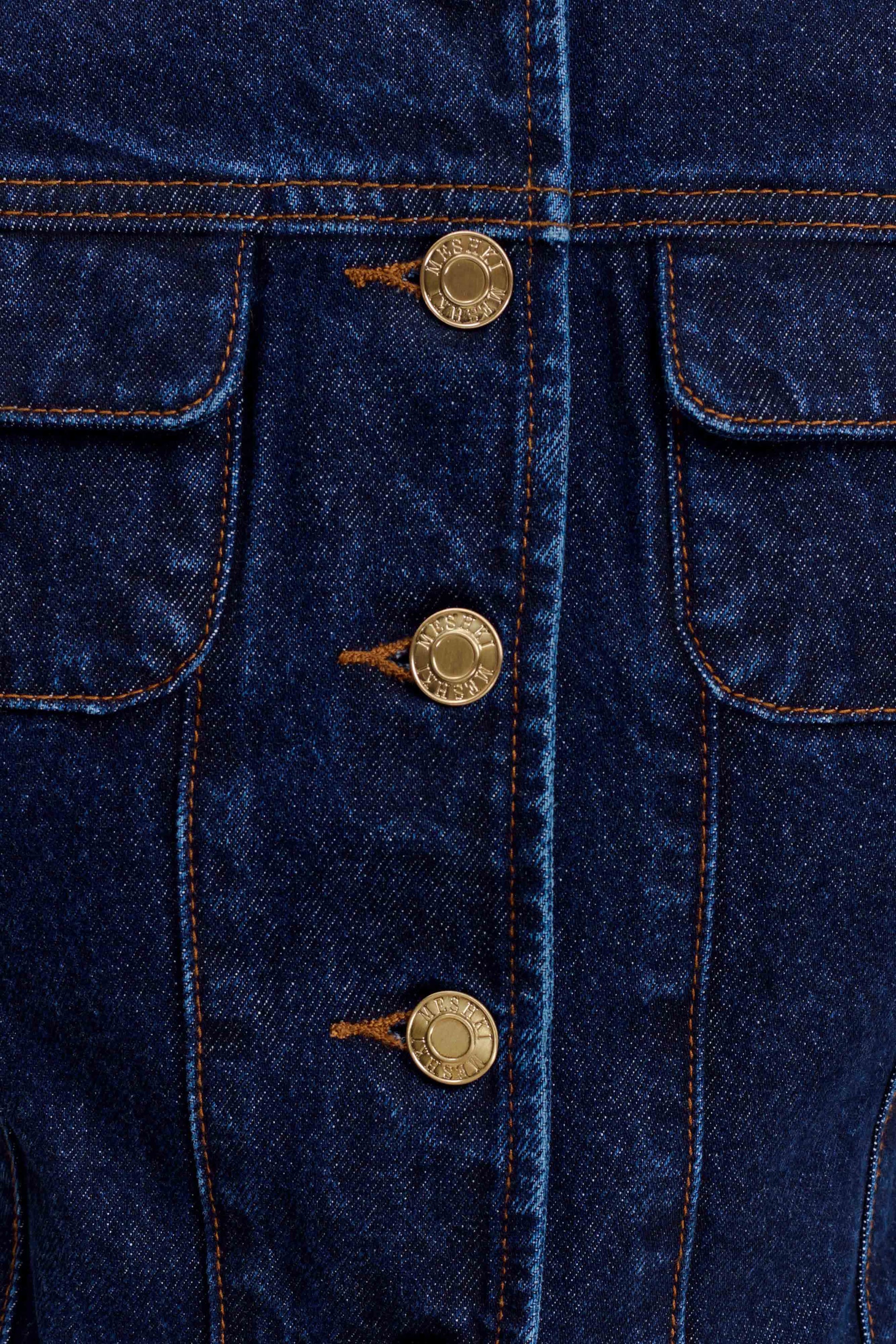 Marge Fitted Denim Short Sleeve Top - Indigo Blue #8