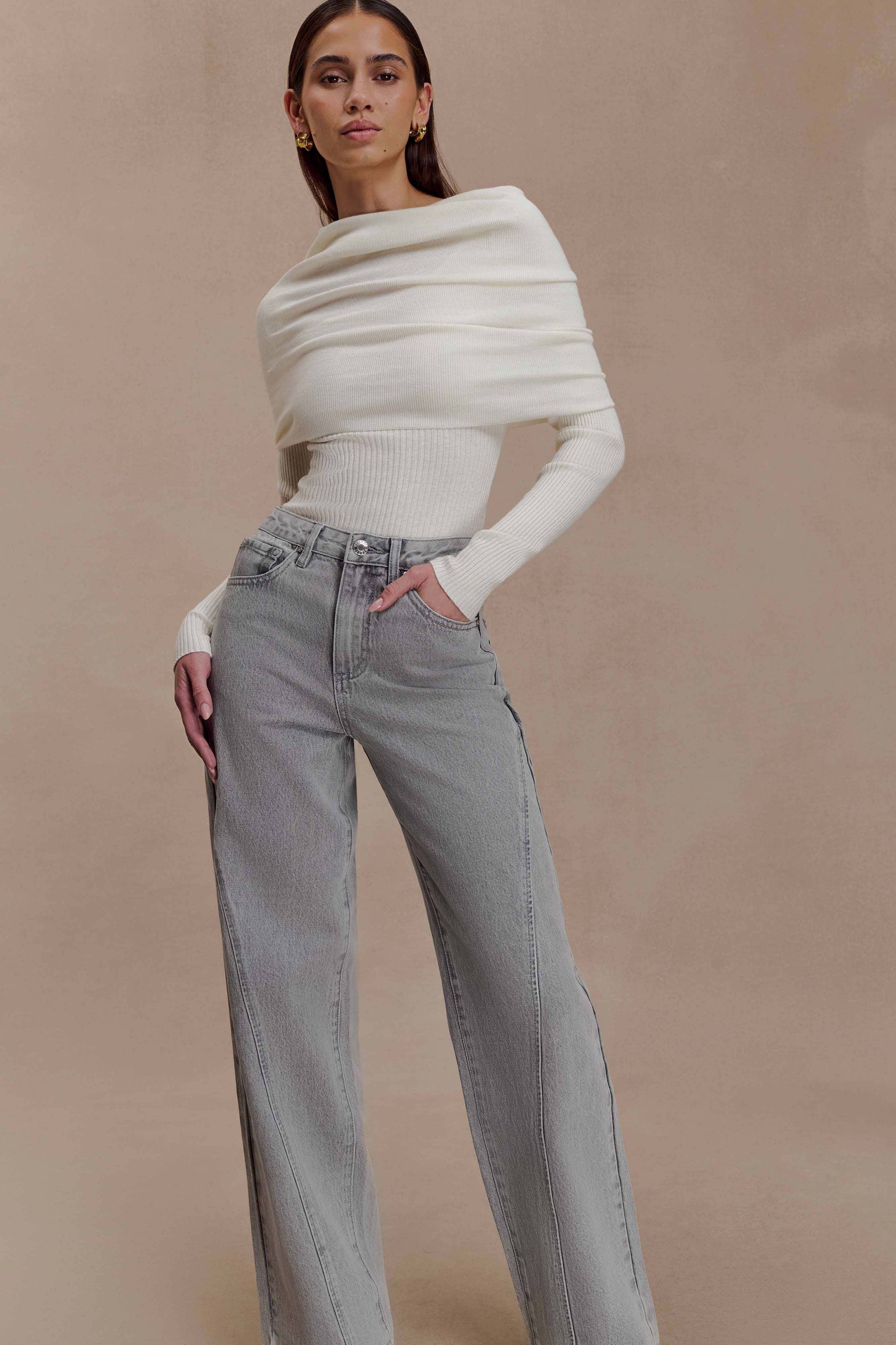 Georgette Mid Rise Paneled Denim Jeans - Grey #4