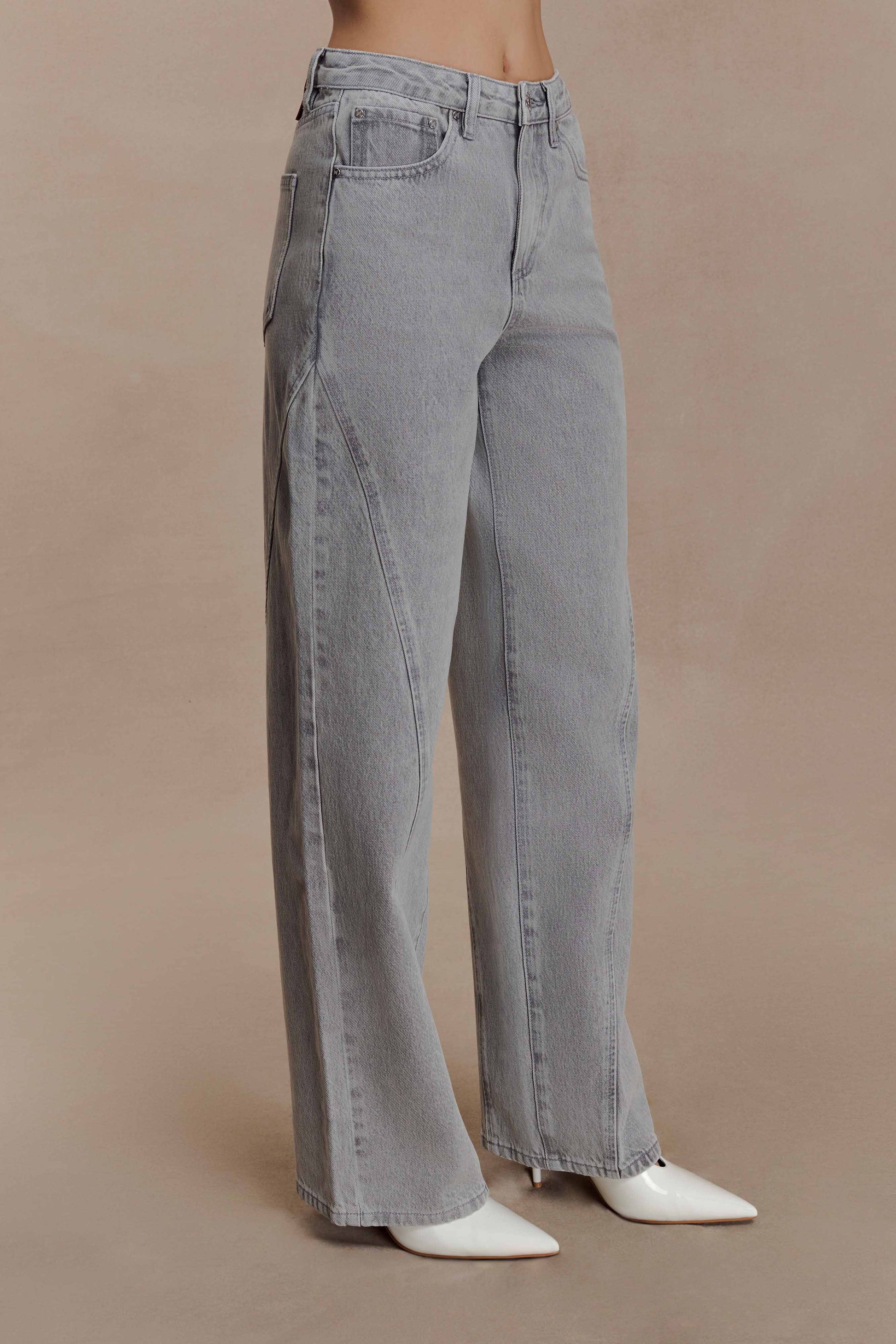 Georgette Mid Rise Paneled Denim Jeans - Grey #7