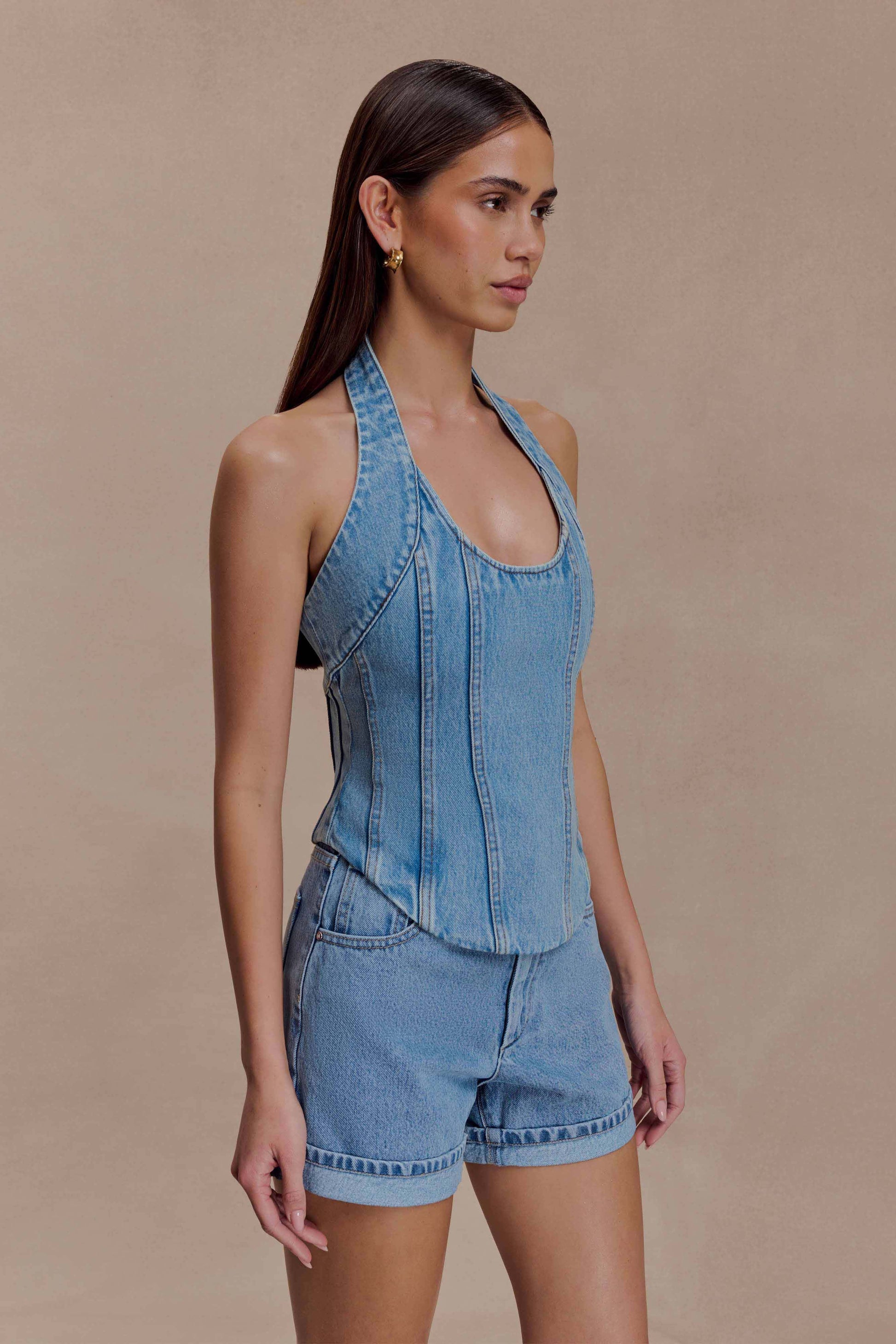 Meadow Denim Corset Halter Top - Classic Blue #3