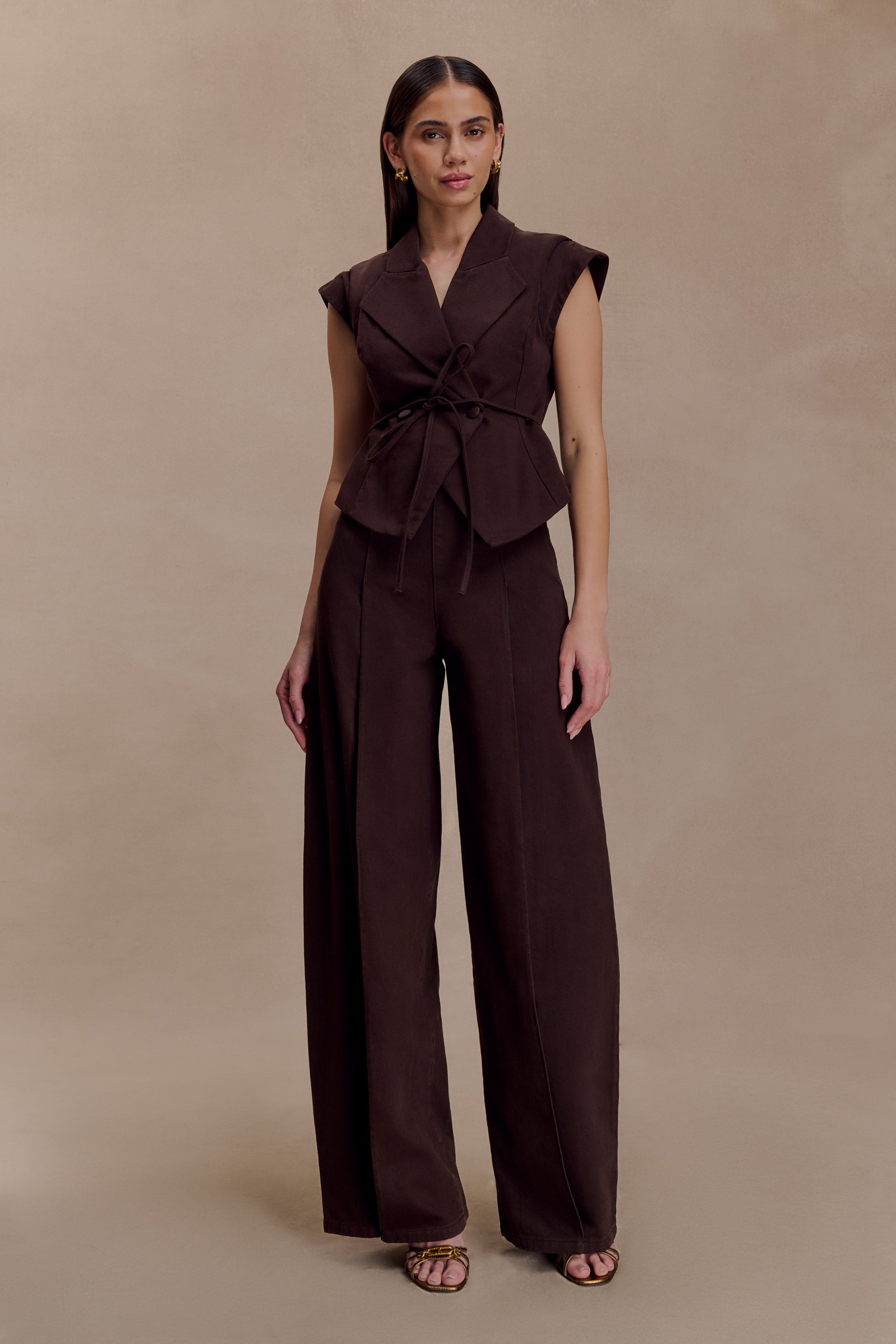 Charley Structured Tie Denim Top - Chocolate #7