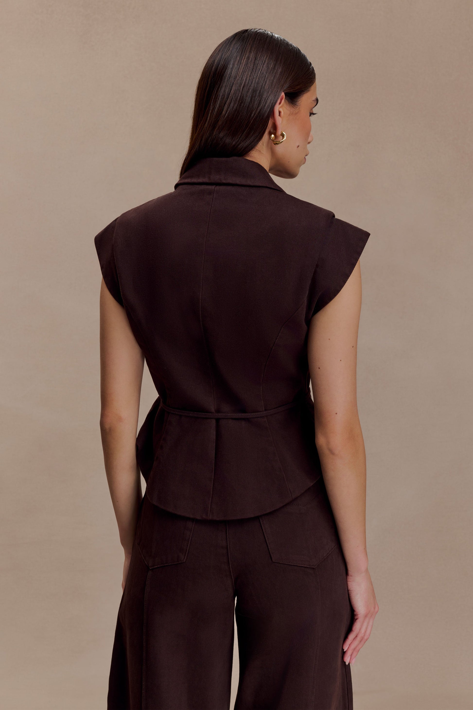 Charley Structured Tie Denim Top - Chocolate #2