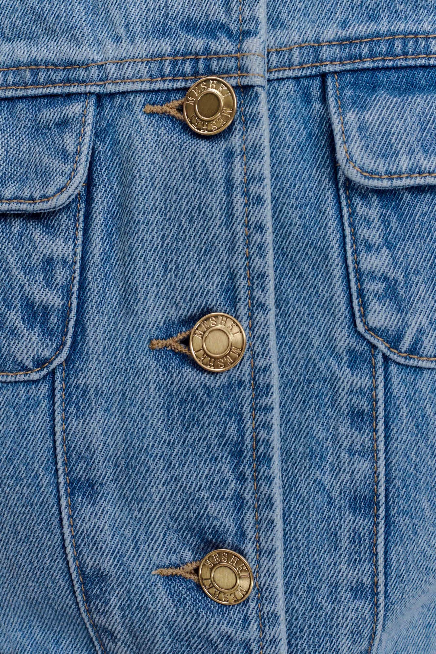 Marge Fitted Denim Short Sleeve Top - Classic Blue