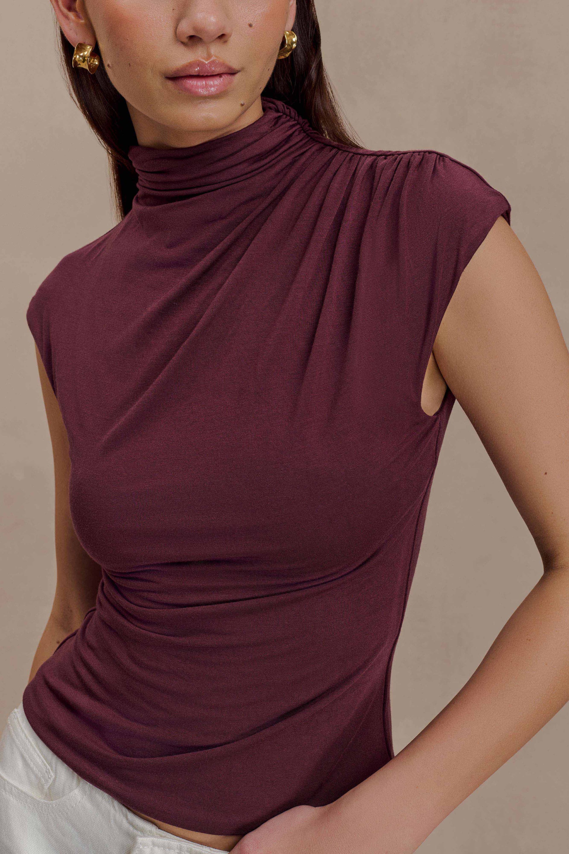 Freesia High Neck Sleeveless Top - Mahogany #7