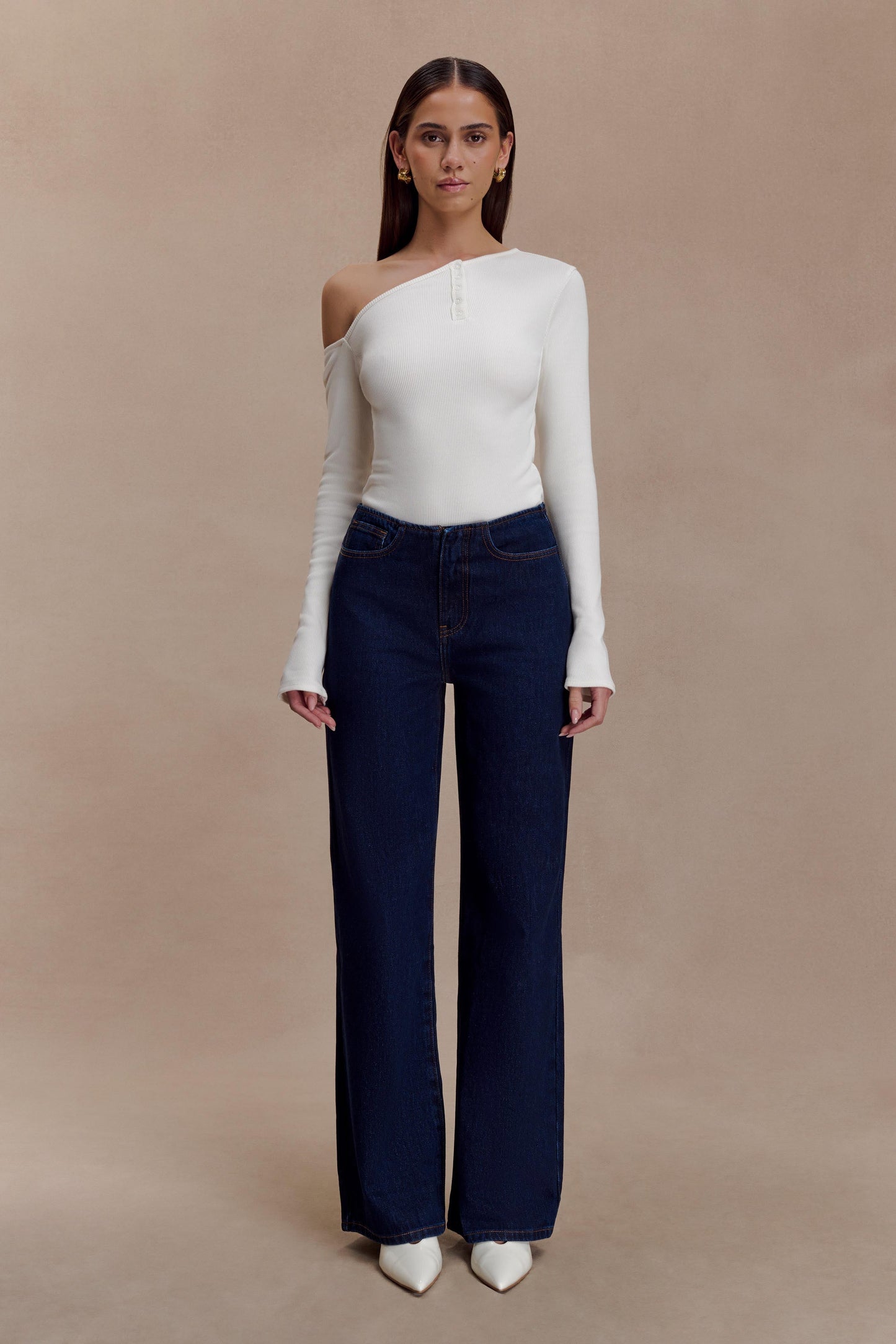 Maelle Off Shoulder Long Sleeve Top - Ivory