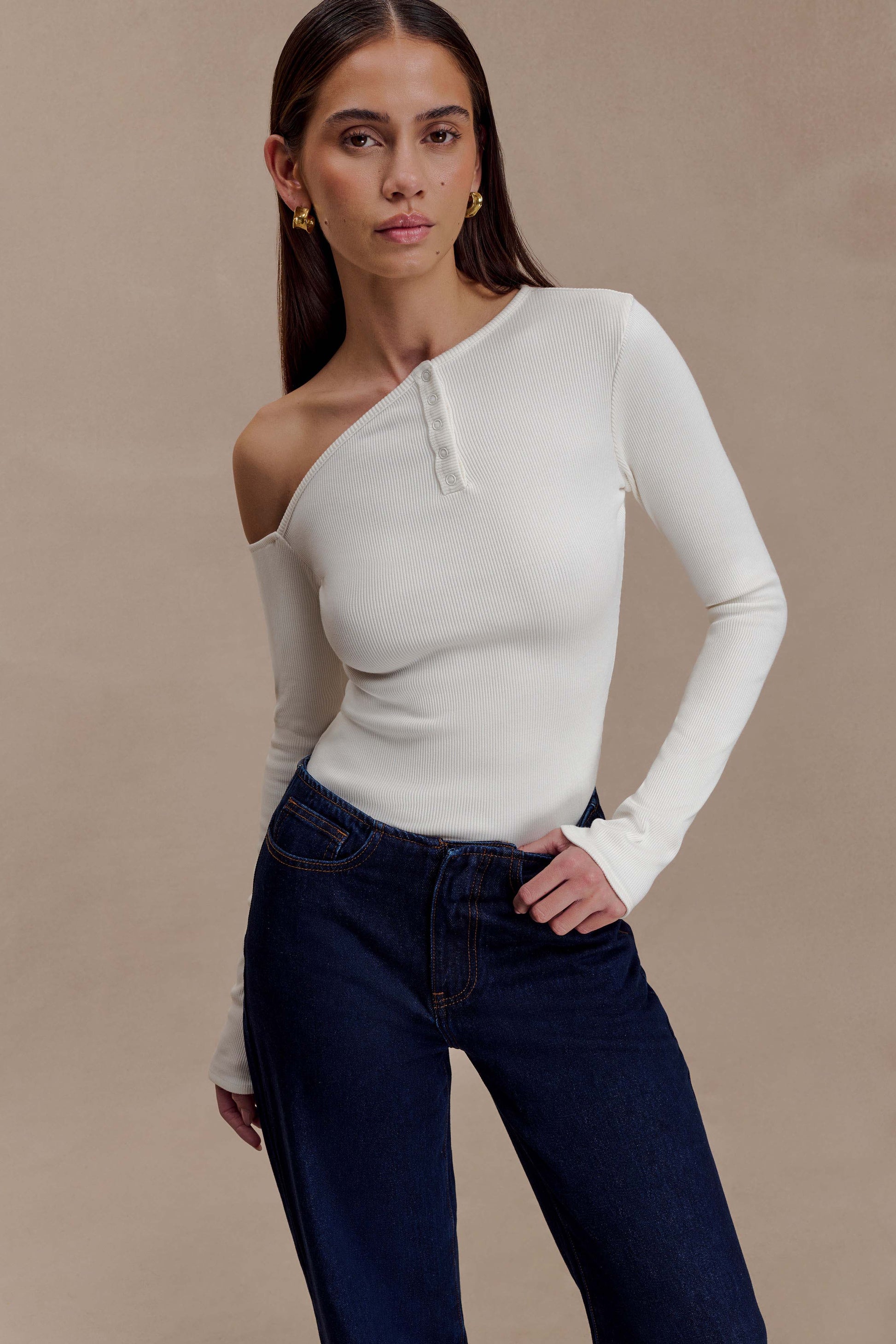 Maelle Off Shoulder Long Sleeve Top - Ivory #3