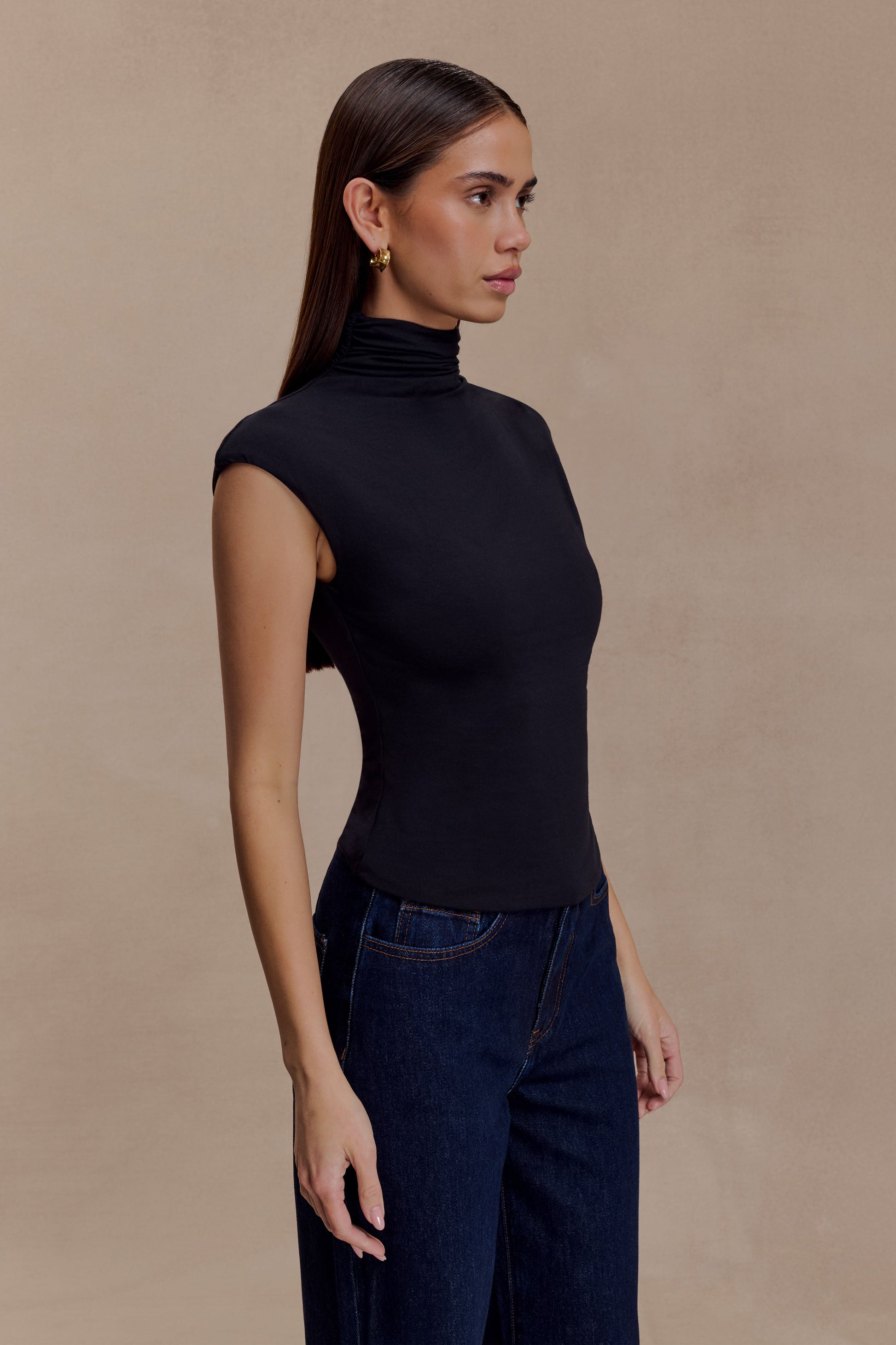 Freesia High Neck Sleeveless Top - Black #3