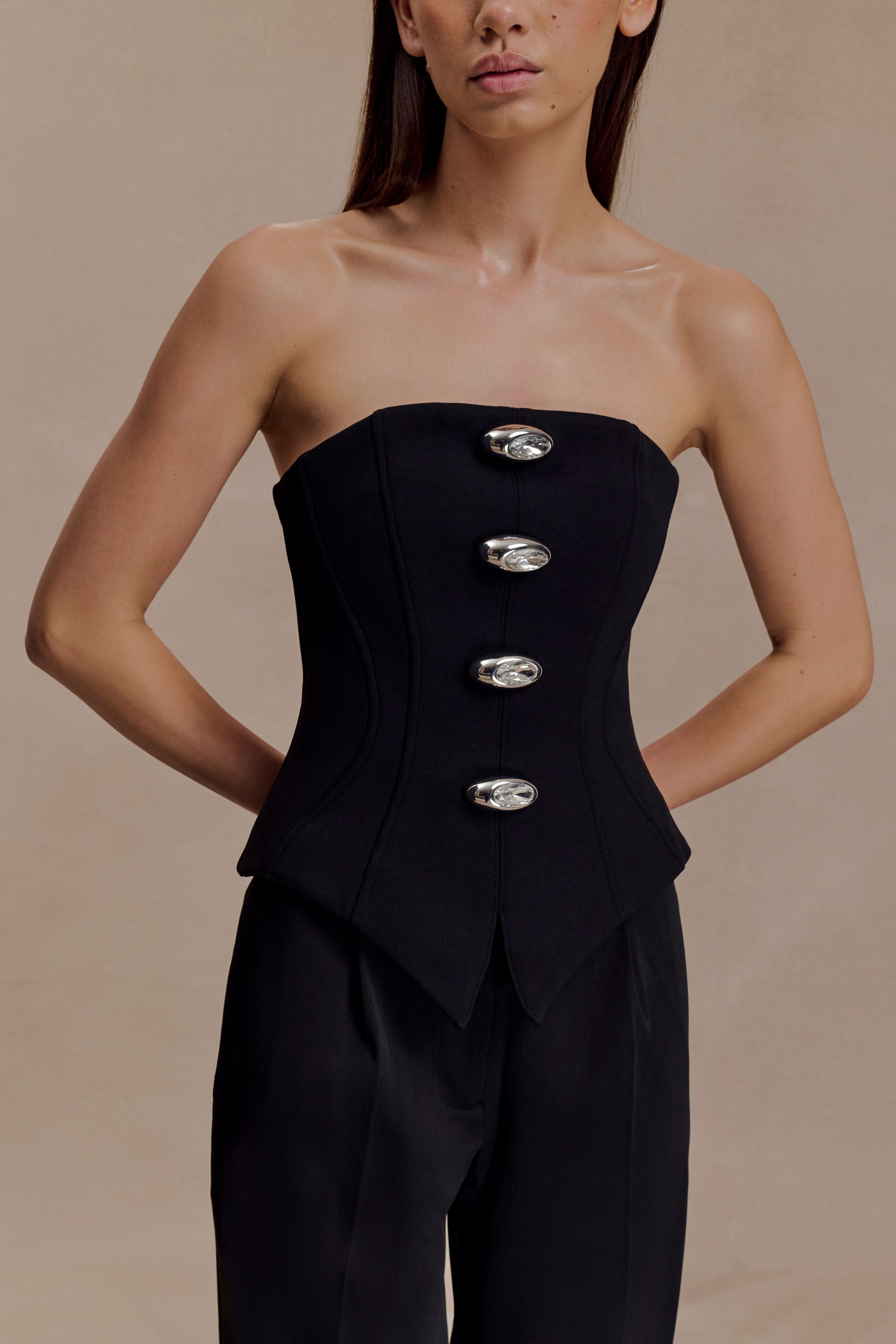 Arla Button Up Corset Top - Black #3