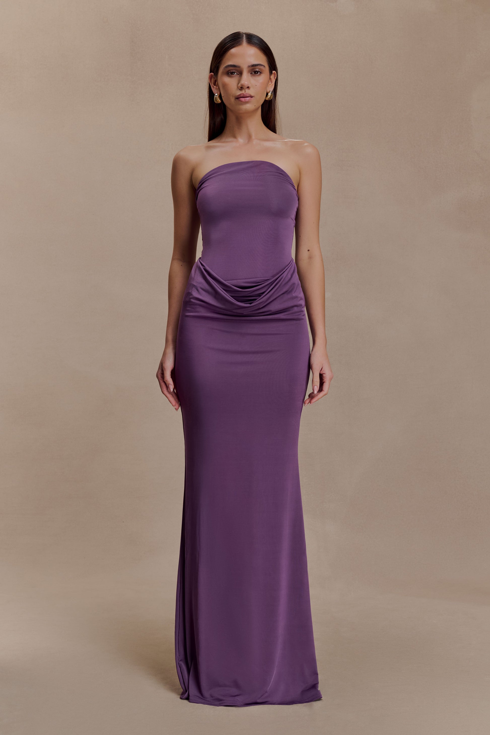 Madison Strapless Slinky Maxi Dress - Purple