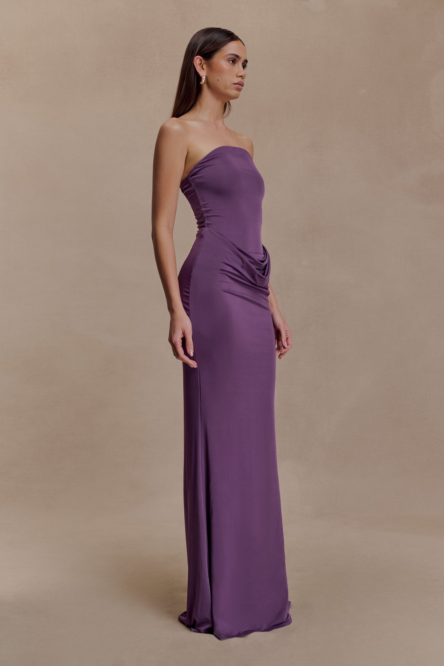 Madison Strapless Slinky Maxi Dress - Purple