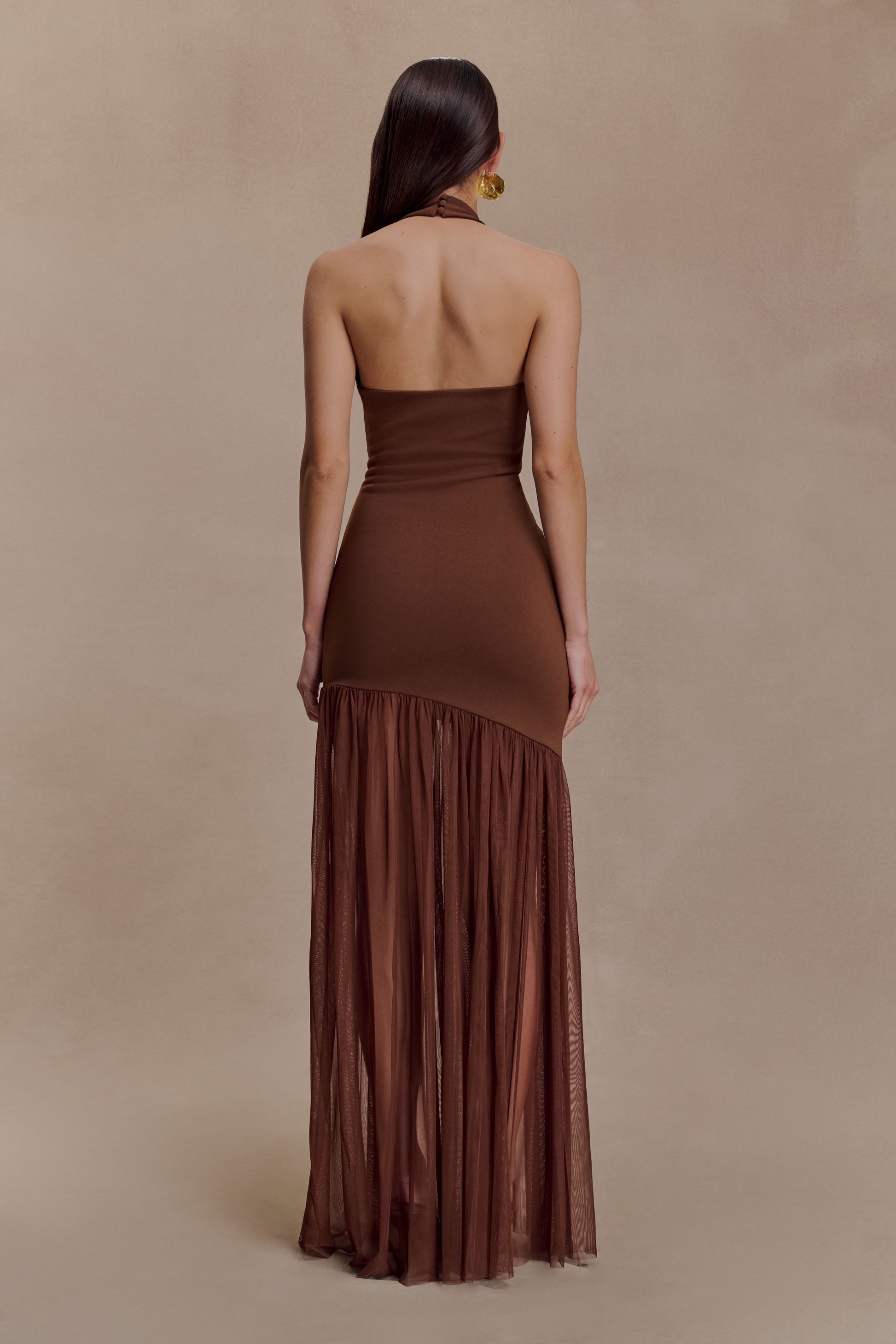 Aubree Crepe And Mesh Maxi Dress - Chocolate/Mocha #2