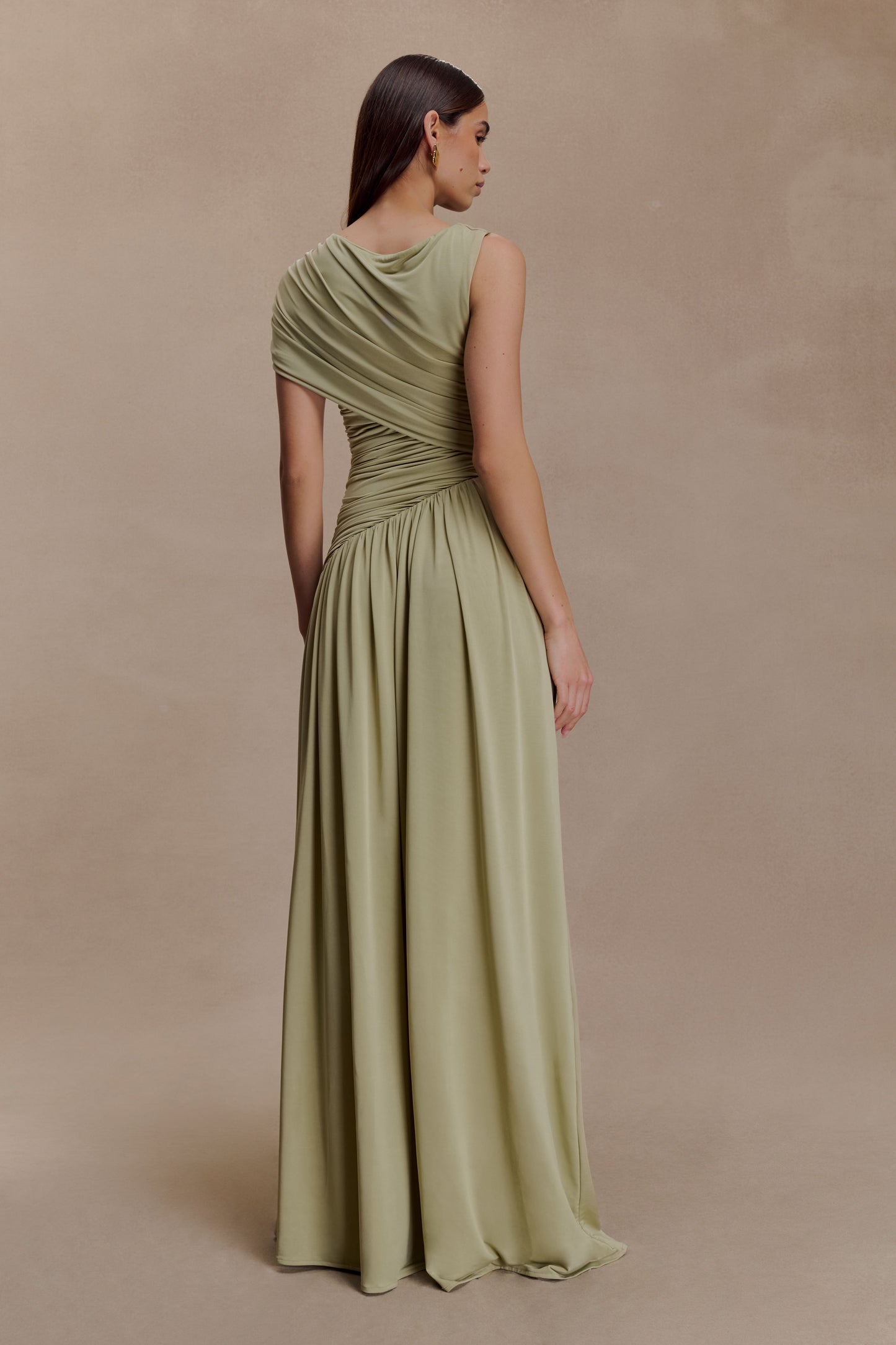 Ayeshya Slinky Asymmetric Maxi Dress - Sage
