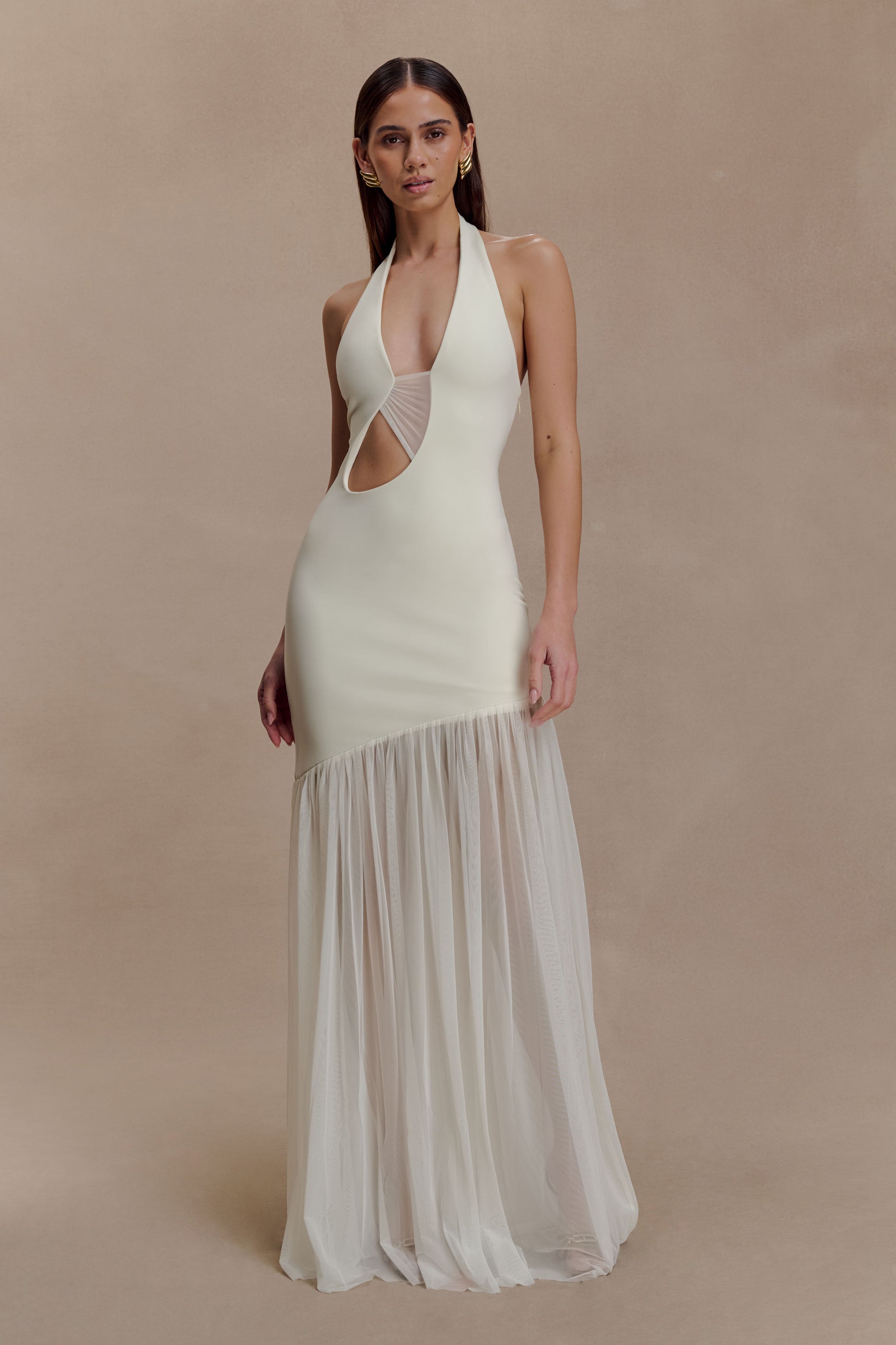 Aubree Crepe And Mesh Maxi Dress - Ivory #5