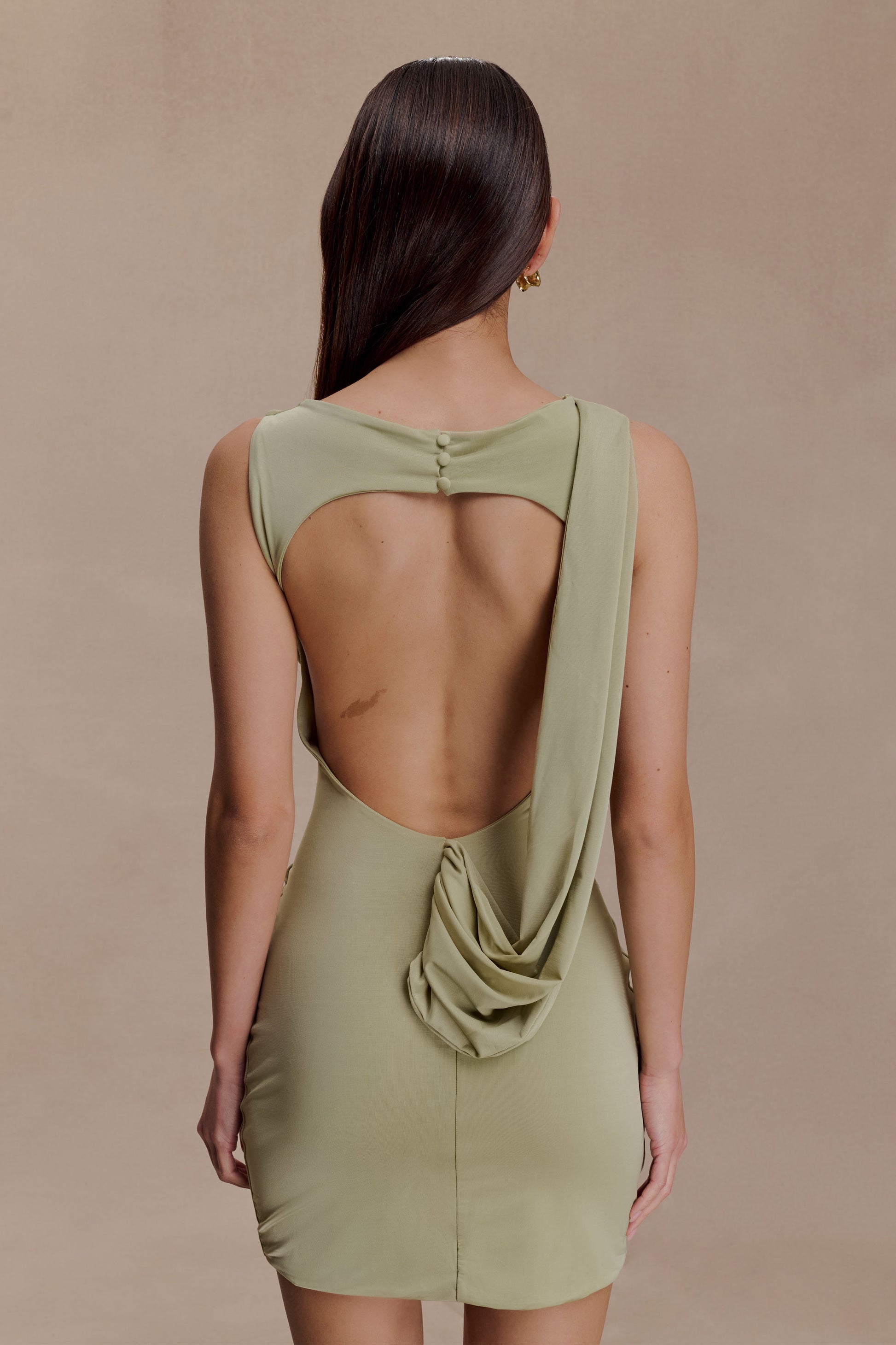 Henley Slinky Drape Mini Dress - Sage #2
