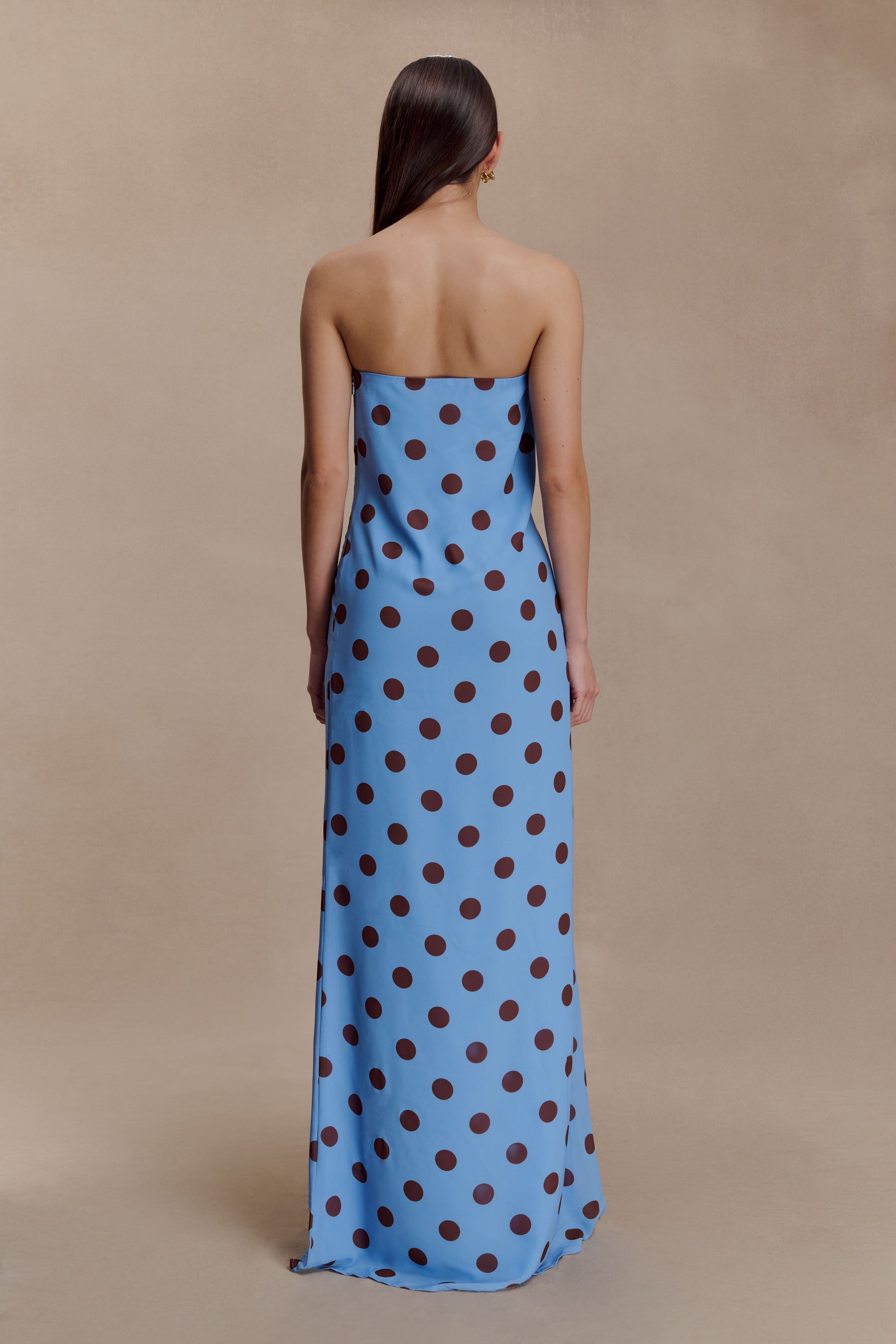 Amaya Strapless Chiffon Maxi Dress - Blue Polka Dot #2