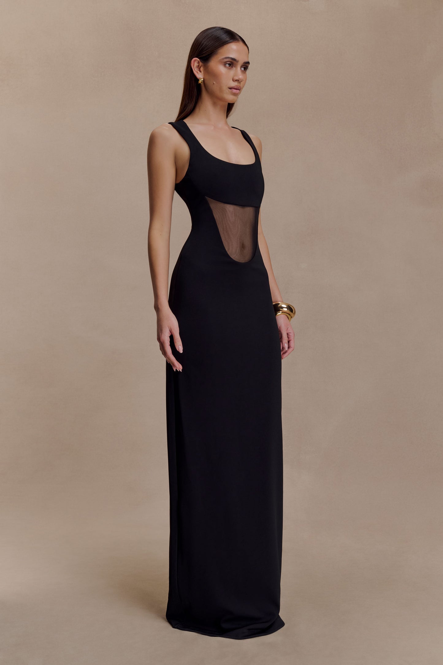 Marlon Crepe And Mesh Maxi Dress - Black