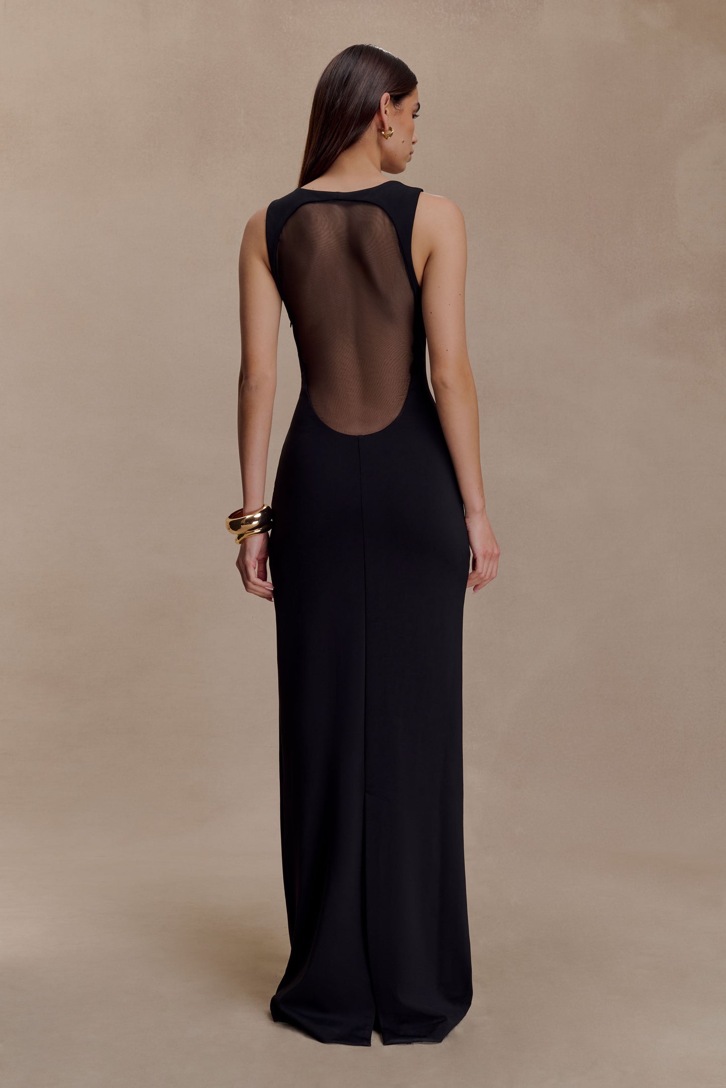 Marlon Crepe And Mesh Maxi Dress - Black