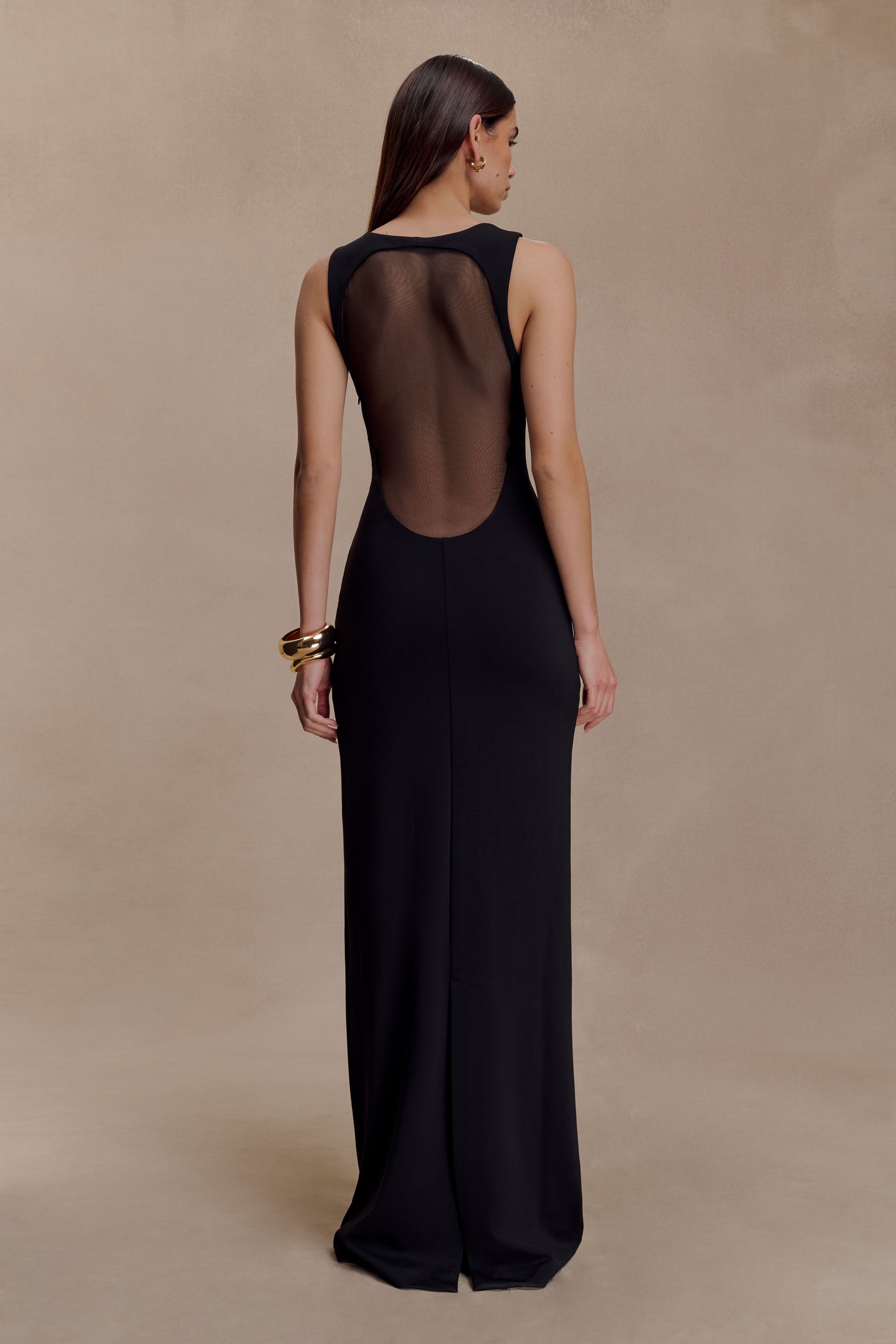 Marlon Crepe And Mesh Maxi Dress - Black #3