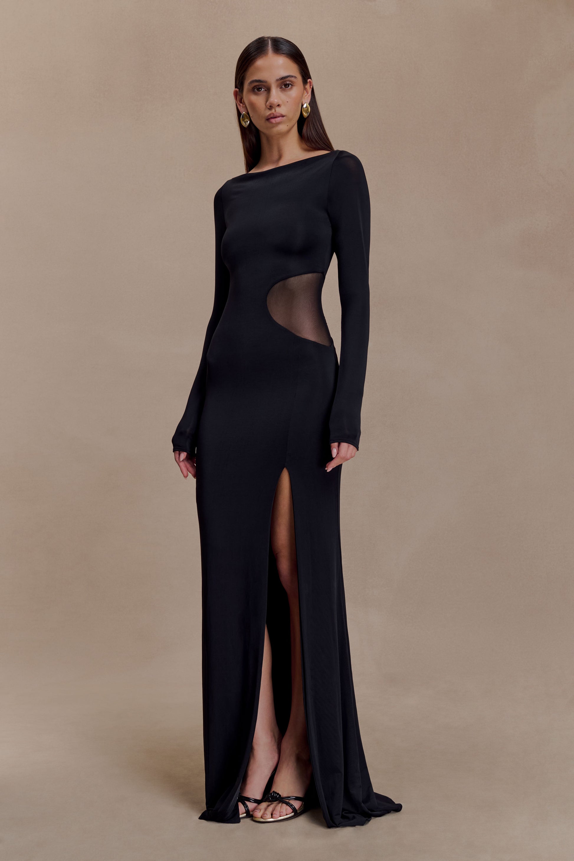 Megan Slinky And Mesh Maxi Dress - Black #4