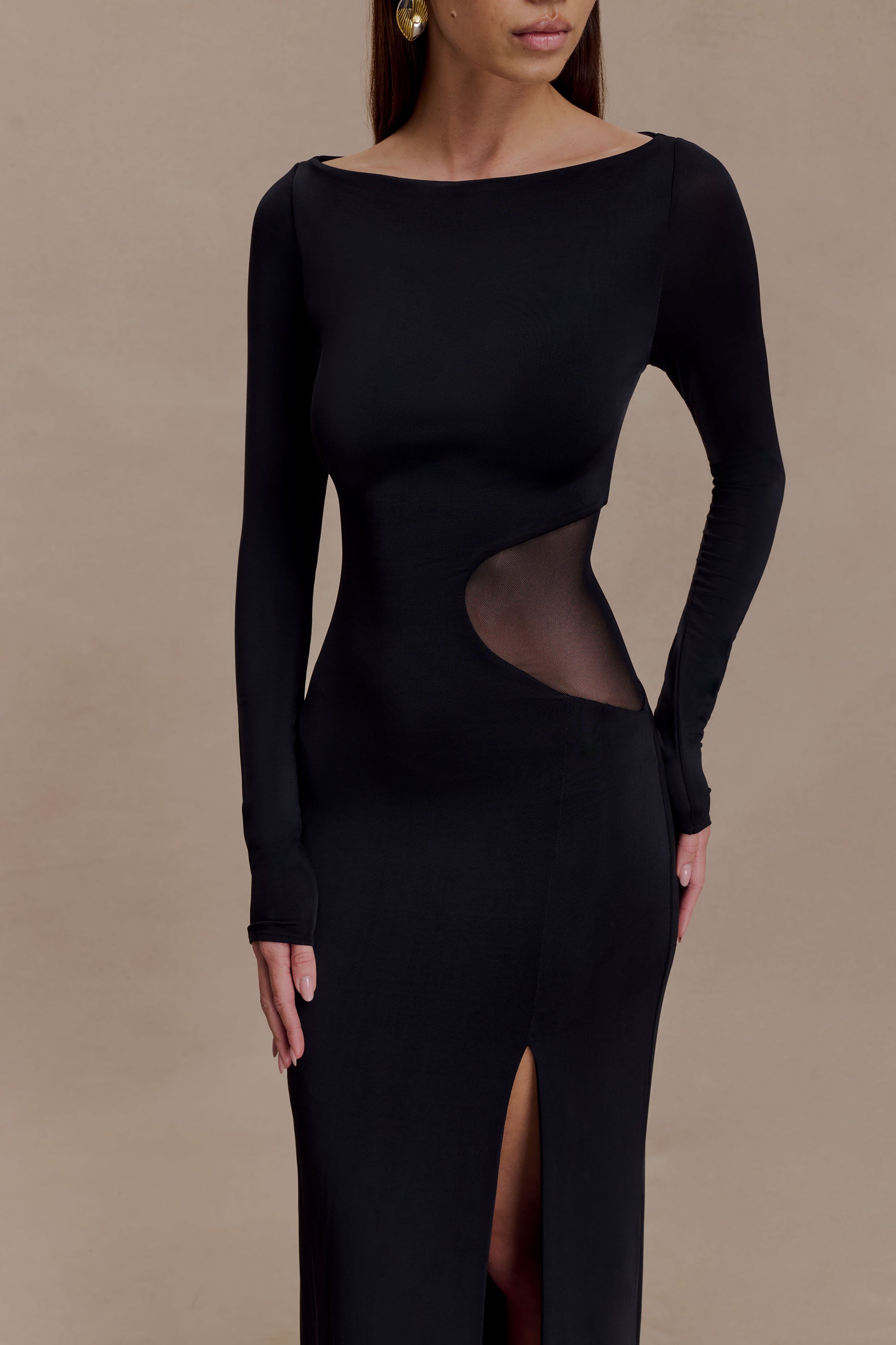 Megan Slinky And Mesh Maxi Dress - Black #3