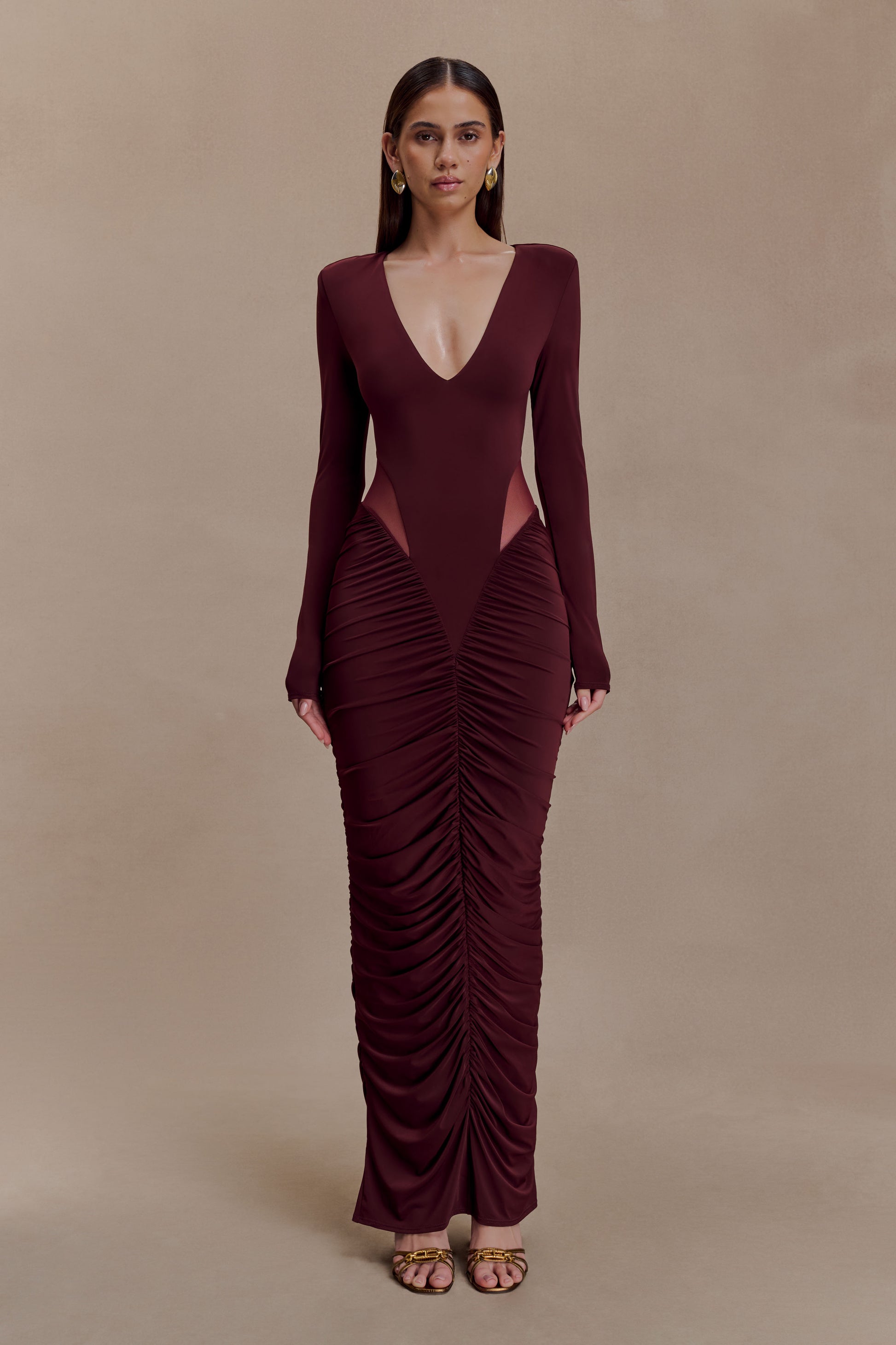 Louanne Slinky Long Sleeve Maxi Dress - Burgundy | MESHKI Louanne Slinky Long Sleeve Maxi Dress - Burgundy | MESHKI