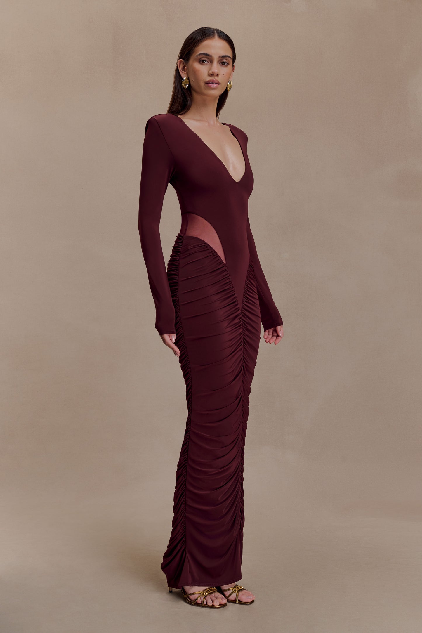 Louanne Slinky Long Sleeve Maxi Dress - Burgundy
